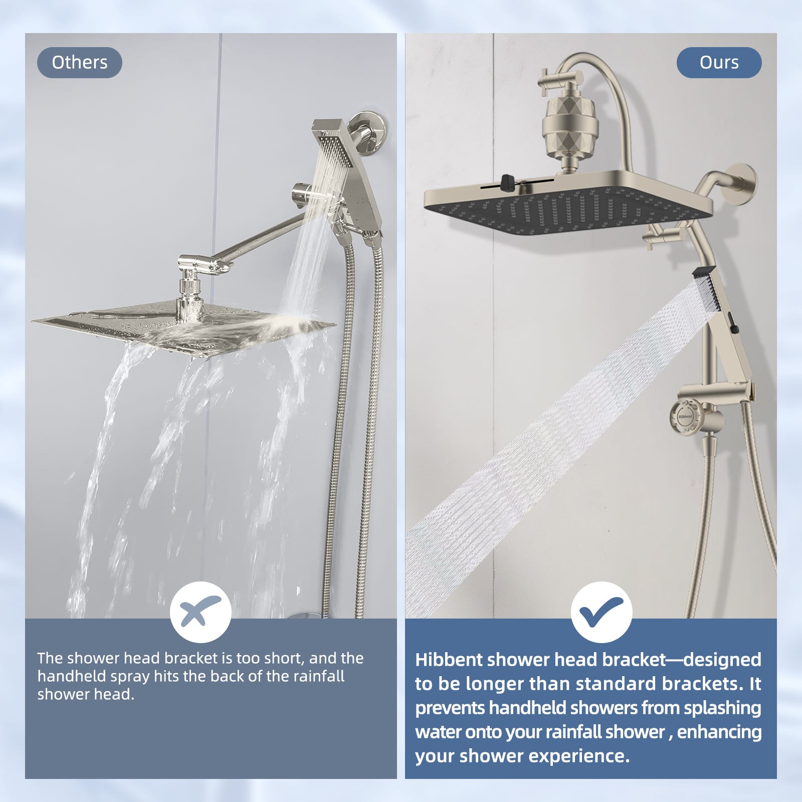 Hibbent Shop Shower Heads Hibbent 5-spray Filtered Rainfall Shower Head Combo, High Pressure 13'' Showerhead with Stainless Steel 4 Spray Modes Handheld, All Metal 4-way Diverter Arm, 71'' Hose & Holder, Brushed Nickel Hibbent 5-spray Filtered Rainfall Shower Head Combo, High Pressure 13'' Showerhead with Stainless Steel 4 Spray Modes Handheld, All Metal 4-way Diverter Arm, 71'' Hose & Holder, Brushed Nickel