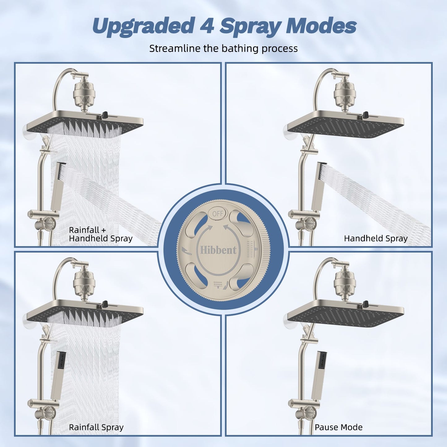 Hibbent Shop Shower Heads Hibbent 5-spray Filtered Rainfall Shower Head Combo, High Pressure 13'' Showerhead with Stainless Steel 4 Spray Modes Handheld, All Metal 4-way Diverter Arm, 71'' Hose & Holder, Brushed Nickel Hibbent 5-spray Filtered Rainfall Shower Head Combo, High Pressure 13'' Showerhead with Stainless Steel 4 Spray Modes Handheld, All Metal 4-way Diverter Arm, 71'' Hose & Holder, Brushed Nickel