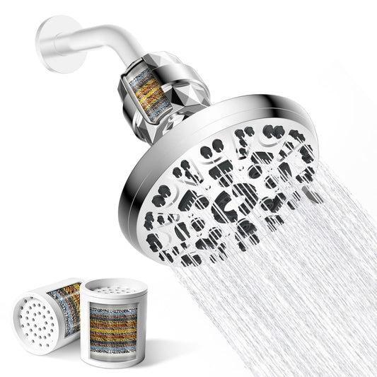 Hibbent Shop Shower Heads Hibbent 7'' Round High Pressure Filtered Rainfall Shower Head, Chrome 8 Modes Fixed Showerhead with 20 Stage High Output Shower Filter to Remove Chlorine & Heavy Metals, 2 Replaceable Cartridges Hibbent 7'' Round High Pressure Filtered Rainfall Shower Head, Chrome 8 Modes Fixed Showerhead with 20 Stage High Output Shower Filter to Remove Chlorine & Heavy Metals, 2 Replaceable Cartridges