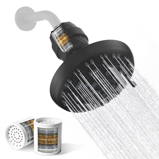Hibbent Shop Shower Heads Hibbent 7'' Round High Pressure Filtered Rainfall Shower Head, Matte Black 8 Modes with 2 Replaceable Filter Cartridges, 20 Stage High Output Shower Filter to Remove Chlorine and Heavy Metals Hibbent 7'' Round High Pressure Filtered Rainfall Shower Head, Matte Black 8 Modes with 2 Replaceable Filter Cartridges, 20 Stage High Output Shower Filter to Remove Chlorine and Heavy Metals
