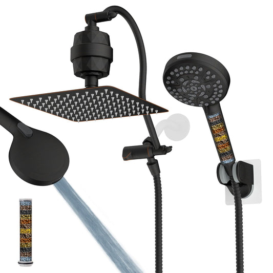 Hibbent Shop Shower Heads Hibbent All Metal 10'' Dual Filtered Rainfall Shower Head Combo, High Pressure Handheld Shower Head with 12'' Adjustable Extension Arm, 20 Stage Shower Filter, 10-spray, 71'' Hose Hibbent All Metal 10'' Dual Filtered Rainfall Shower Head Combo, High Pressure Handheld Shower Head with 12'' Adjustable Extension Arm, 20 Stage Shower Filter, 10-spray, 71'' Hose