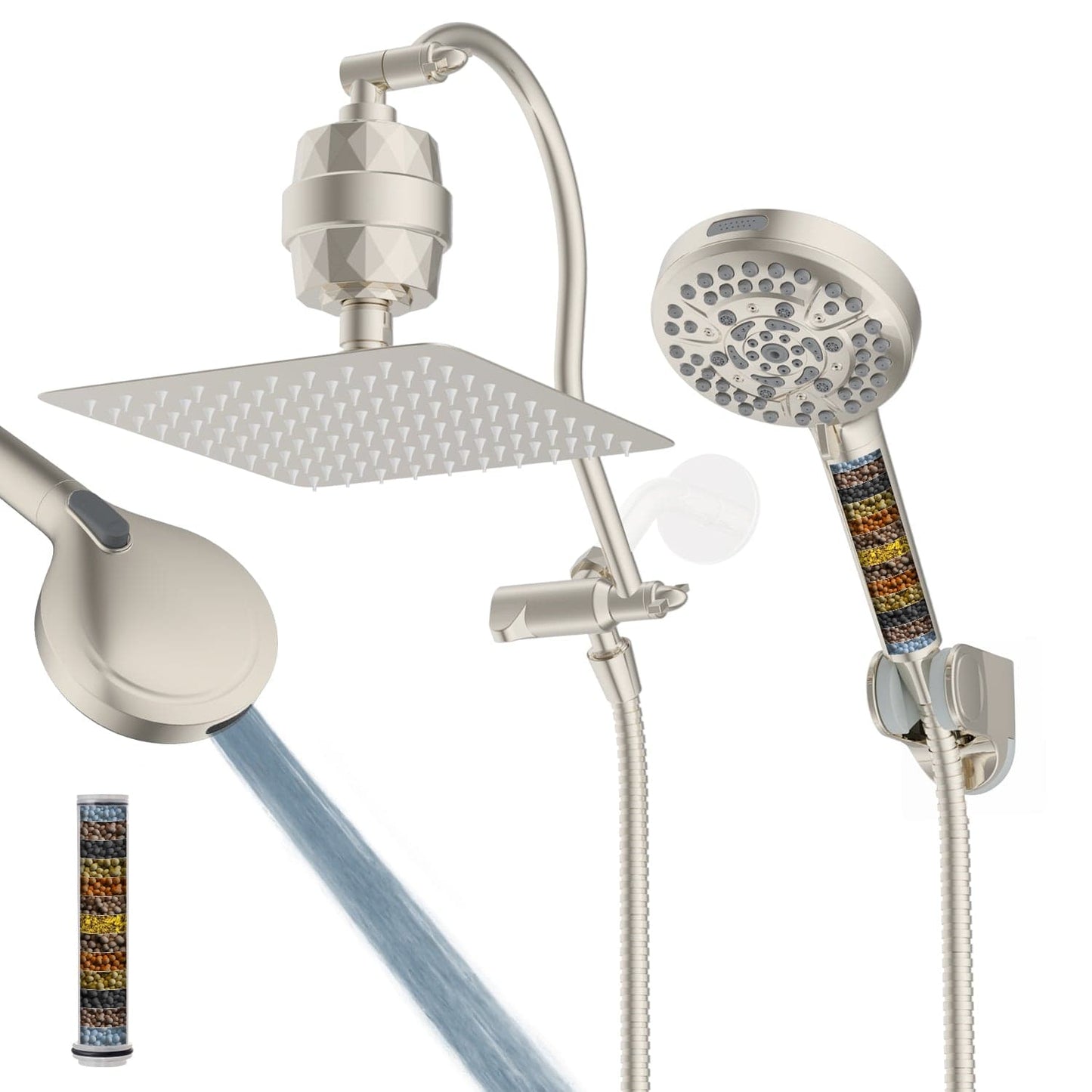 Hibbent Shop Shower Heads Hibbent All Metal 10'' Dual Filtered Rainfall Shower Head Combo, High Pressure Handheld Shower Head with 12'' Adjustable Extension Arm, 20 Stage Shower Filter, 10-spray, 71'' Hose Hibbent All Metal 10'' Dual Filtered Rainfall Shower Head Combo, High Pressure Handheld Shower Head with 12'' Adjustable Extension Arm, 20 Stage Shower Filter, 10-spray, 71'' Hose