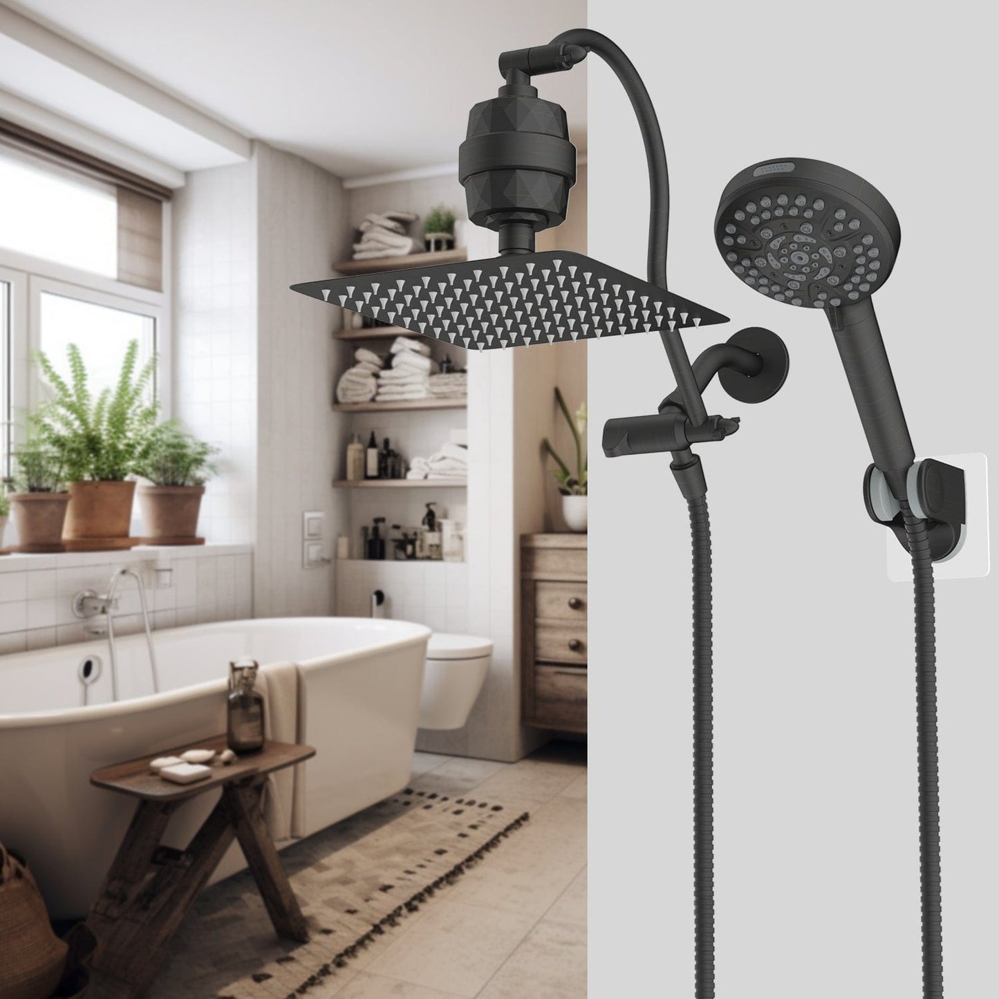 Hibbent Shop Shower Heads Hibbent All Metal 10'' Dual Filtered Rainfall Shower Head Combo, High Pressure Handheld Shower Head with 12'' Adjustable Extension Arm, 20 Stage Shower Filter, 10-spray, 71'' Hose Hibbent All Metal 10'' Dual Filtered Rainfall Shower Head Combo, High Pressure Handheld Shower Head with 12'' Adjustable Extension Arm, 20 Stage Shower Filter, 10-spray, 71'' Hose