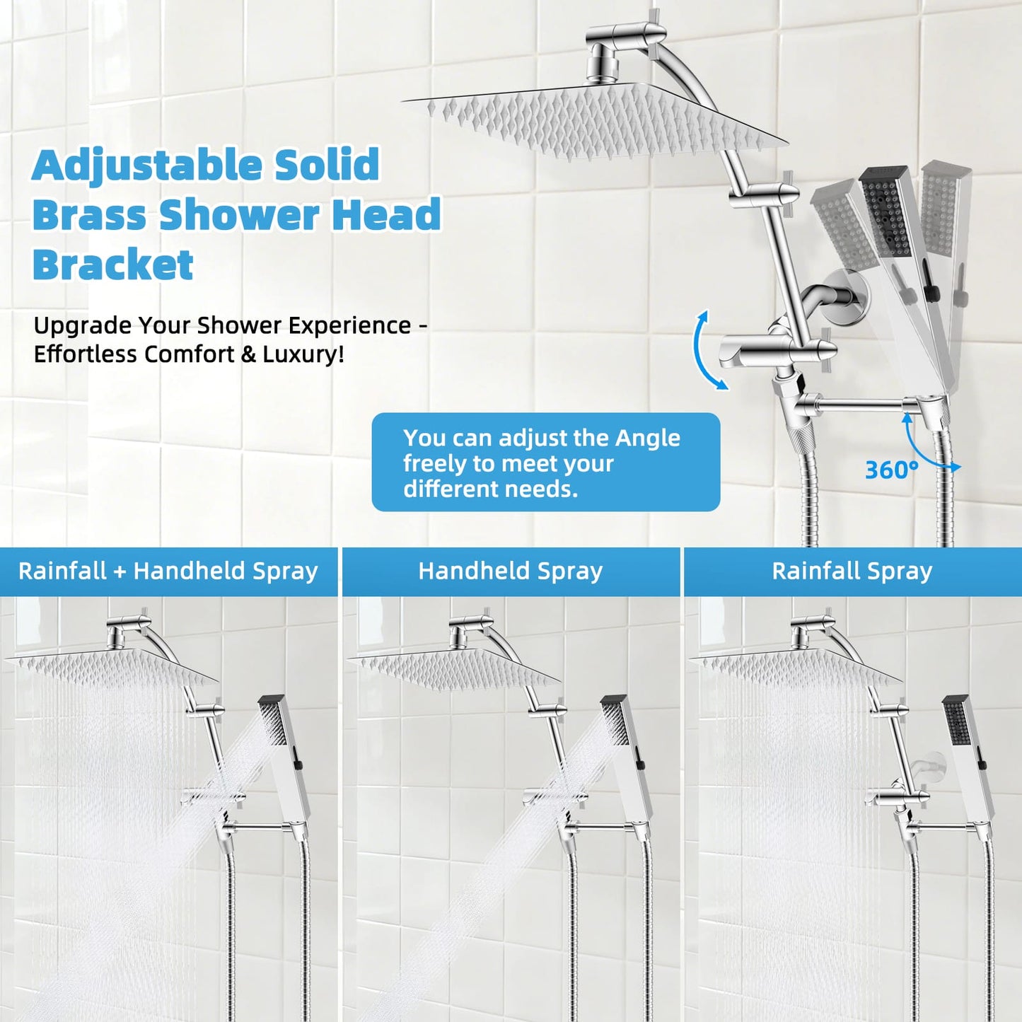 Hibbent Shop Shower Heads Hibbent All Metal CUPC Certified 10'' Rainfall Shower Head, Dual Shower Head Combo, High Pressure Handheld 4 Sprays Shower Wand, 16'' Adjustable Extension Arm, 71'' Hose, Shower Holder, Chrome Hibbent All Metal CUPC Certified 10'' Rainfall Shower Head, Dual Shower Head Combo, High Pressure Handheld 4 Sprays Shower Wand, 16'' Adjustable Extension Arm, 71'' Hose, Shower Holder, Chrome