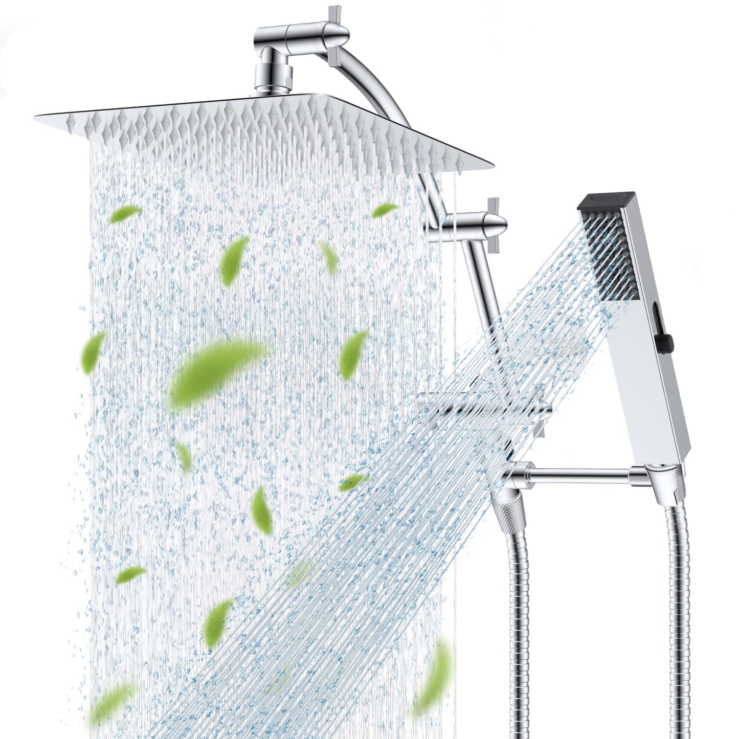Hibbent Shop Shower Heads Hibbent All Metal CUPC Certified 10'' Rainfall Shower Head, Dual Shower Head Combo, High Pressure Handheld 4 Sprays Shower Wand, 16'' Adjustable Extension Arm, 71'' Hose, Shower Holder, Chrome Hibbent All Metal CUPC Certified 10'' Rainfall Shower Head, Dual Shower Head Combo, High Pressure Handheld 4 Sprays Shower Wand, 16'' Adjustable Extension Arm, 71'' Hose, Shower Holder, Chrome