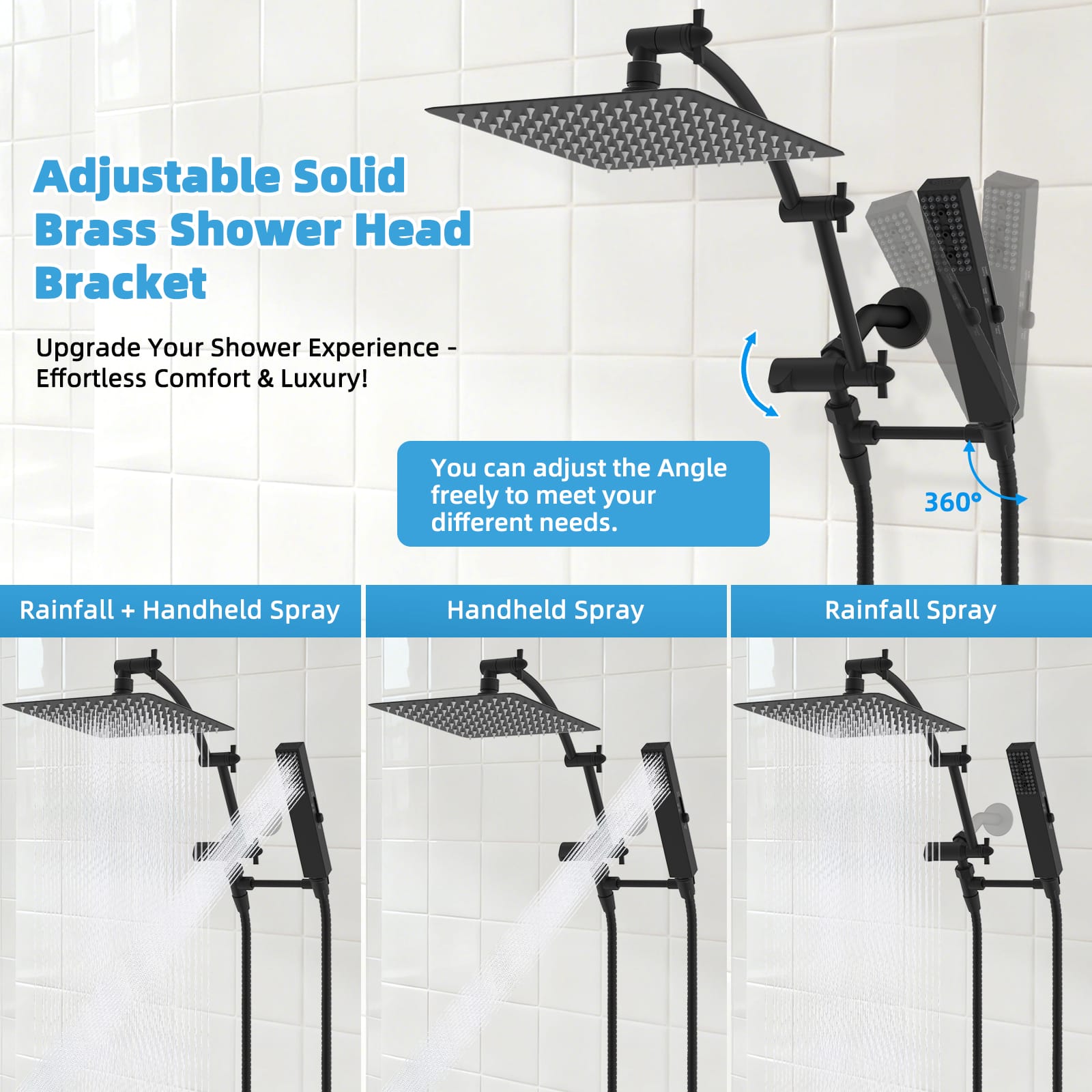 Hibbent Shop Shower Heads Hibbent All Metal CUPC Certified 10'' Rainfall Shower Head, Dual Shower Head Combo, High Pressure Handheld 4 Sprays Shower Wand, 16'' Adjustable Extension Arm, 71'' Hose, Shower Holder, Matte Black Hibbent All Metal CUPC Certified 10'' Rainfall Shower Head, Dual Shower Head Combo, High Pressure Handheld 4 Sprays Shower Wand, 16'' Adjustable Extension Arm, 71'' Hose, Shower Holder, Matte Black