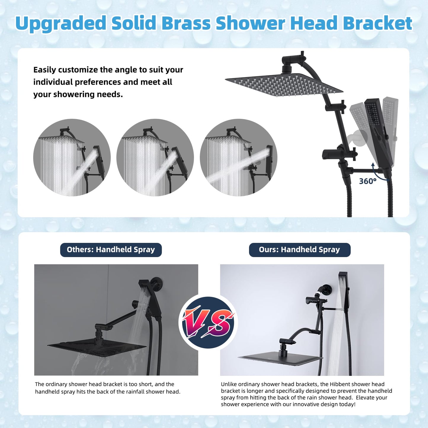 Hibbent Shop Shower Heads Hibbent All Metal CUPC Certified 10'' Rainfall Shower Head, Dual Shower Head Combo, High Pressure Handheld 4 Sprays Shower Wand, 16'' Adjustable Extension Arm, 71'' Hose, Shower Holder, Matte Black Hibbent All Metal CUPC Certified 10'' Rainfall Shower Head, Dual Shower Head Combo, High Pressure Handheld 4 Sprays Shower Wand, 16'' Adjustable Extension Arm, 71'' Hose, Shower Holder, Matte Black