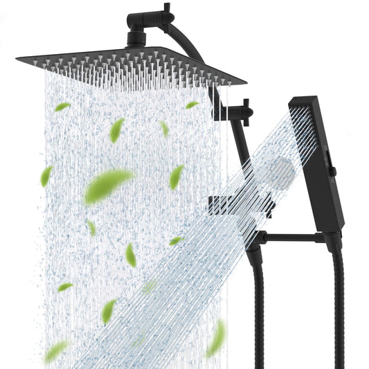 Hibbent Shop Shower Heads Hibbent All Metal CUPC Certified 10'' Rainfall Shower Head, Dual Shower Head Combo, High Pressure Handheld 4 Sprays Shower Wand, 16'' Adjustable Extension Arm, 71'' Hose, Shower Holder, Matte Black Hibbent All Metal CUPC Certified 10'' Rainfall Shower Head, Dual Shower Head Combo, High Pressure Handheld 4 Sprays Shower Wand, 16'' Adjustable Extension Arm, 71'' Hose, Shower Holder, Matte Black