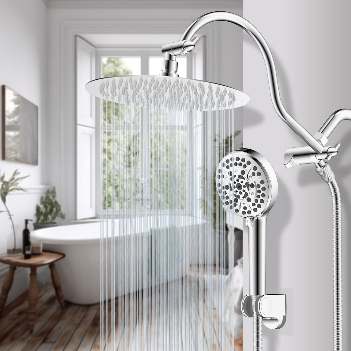 Hibbent Shop Shower Heads Hibbent All Metal CUPC Certified Shower Head, 10'' High Pressure Rainfall Shower Head, Handheld Showerhead Combo with 12'' Adjustable Extension Arm, 10-Spray, 71'' Shower Hose, Shower Holder, Chrome Hibbent All Metal CUPC Certified Shower Head, 10'' High Pressure Rainfall Shower Head, Handheld Showerhead Combo with 12'' Adjustable Extension Arm, 10-Spray, 71'' Shower Hose, Shower Holder, Chrome