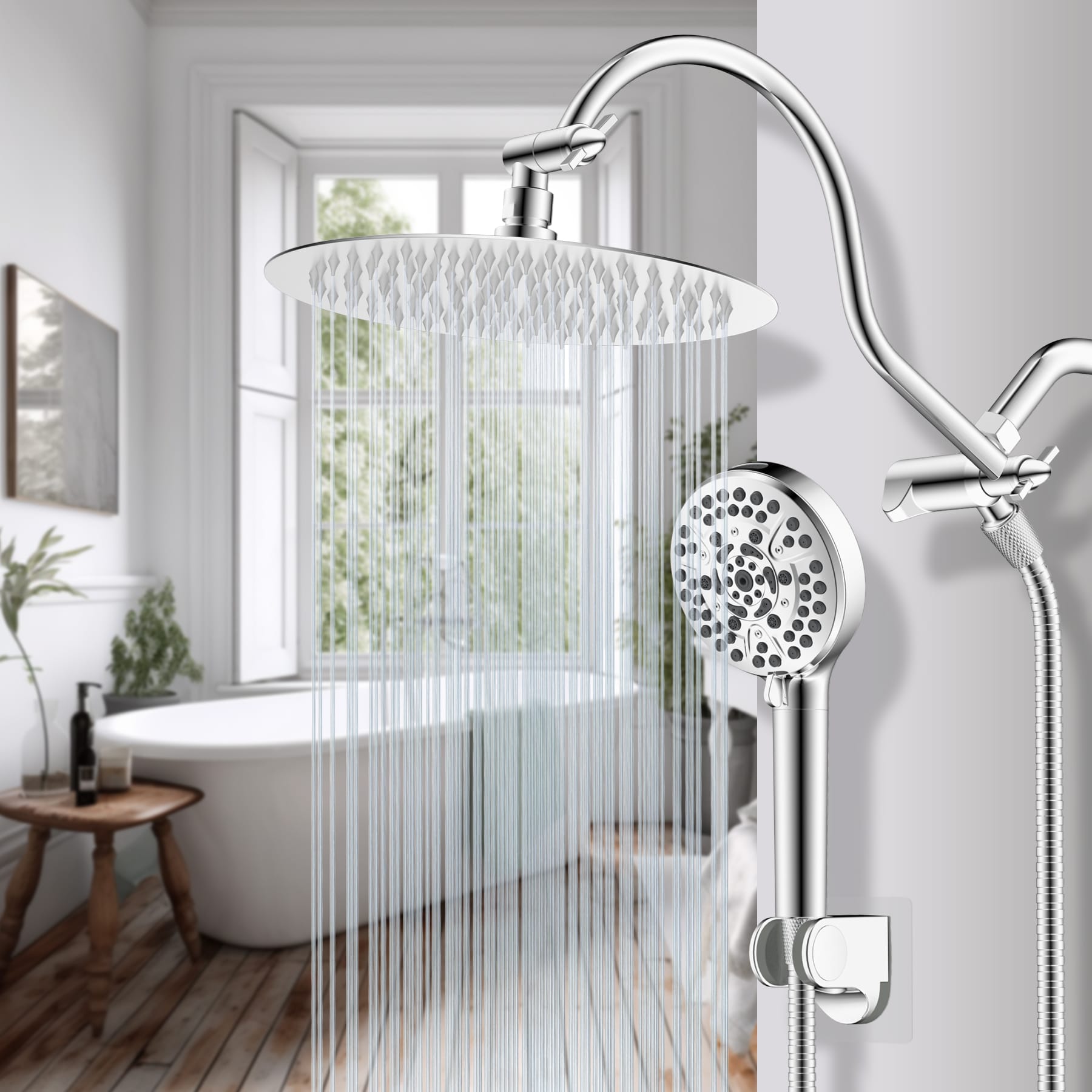 Hibbent Shop Shower Heads Hibbent All Metal CUPC Certified Shower Head, 10'' High Pressure Rainfall Shower Head, Handheld Showerhead Combo with 12'' Adjustable Extension Arm, 10-Spray, 71'' Shower Hose, Shower Holder, Chrome Hibbent All Metal CUPC Certified Shower Head, 10'' High Pressure Rainfall Shower Head, Handheld Showerhead Combo with 12'' Adjustable Extension Arm, 10-Spray, 71'' Shower Hose, Shower Holder, Chrome