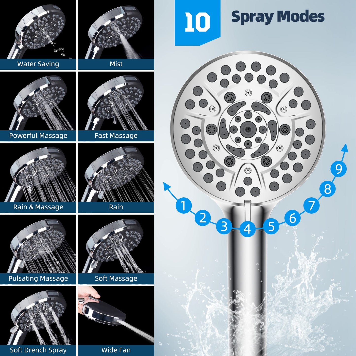 Hibbent Shop Shower Heads Hibbent All Metal CUPC Certified Shower Head, 10'' High Pressure Rainfall Shower Head, Handheld Showerhead Combo with 12'' Adjustable Extension Arm, 10-Spray, 71'' Shower Hose, Shower Holder, Chrome Hibbent All Metal CUPC Certified Shower Head, 10'' High Pressure Rainfall Shower Head, Handheld Showerhead Combo with 12'' Adjustable Extension Arm, 10-Spray, 71'' Shower Hose, Shower Holder, Chrome