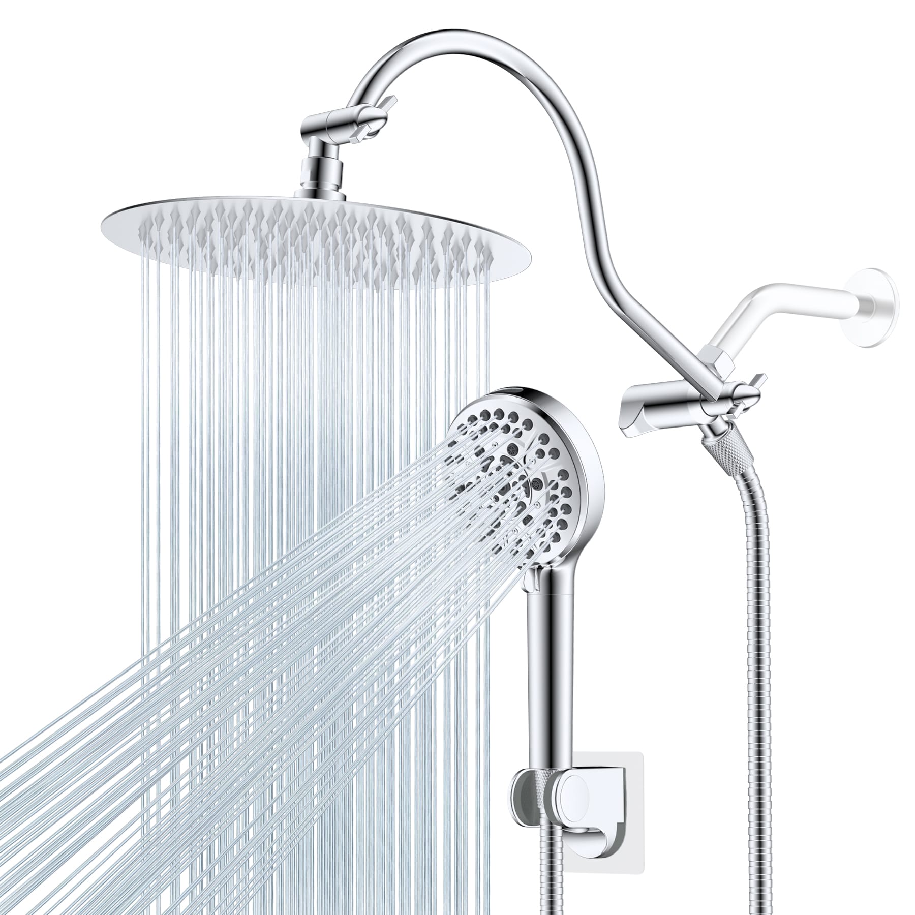 Hibbent Shop Shower Heads Hibbent All Metal CUPC Certified Shower Head, 10'' High Pressure Rainfall Shower Head, Handheld Showerhead Combo with 12'' Adjustable Extension Arm, 10-Spray, 71'' Shower Hose, Shower Holder, Chrome Hibbent All Metal CUPC Certified Shower Head, 10'' High Pressure Rainfall Shower Head, Handheld Showerhead Combo with 12'' Adjustable Extension Arm, 10-Spray, 71'' Shower Hose, Shower Holder, Chrome