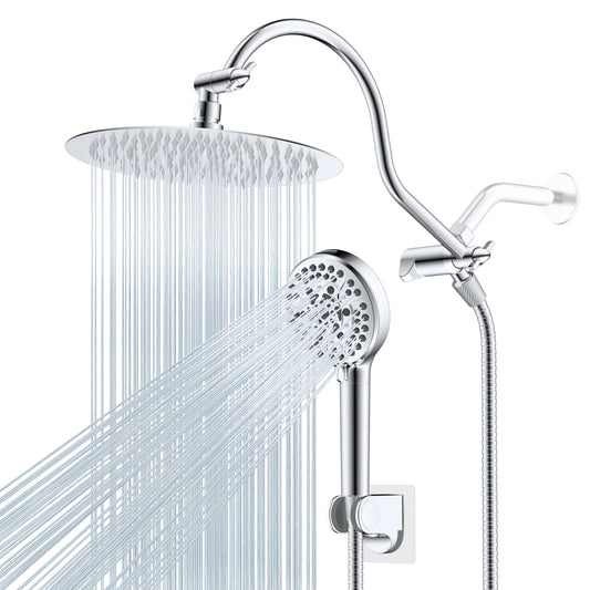 Hibbent Shop Shower Heads Hibbent All Metal CUPC Certified Shower Head, 10'' High Pressure Rainfall Shower Head, Handheld Showerhead Combo with 12'' Adjustable Extension Arm, 10-Spray, 71'' Shower Hose, Shower Holder, Chrome Hibbent All Metal CUPC Certified Shower Head, 10'' High Pressure Rainfall Shower Head, Handheld Showerhead Combo with 12'' Adjustable Extension Arm, 10-Spray, 71'' Shower Hose, Shower Holder, Chrome