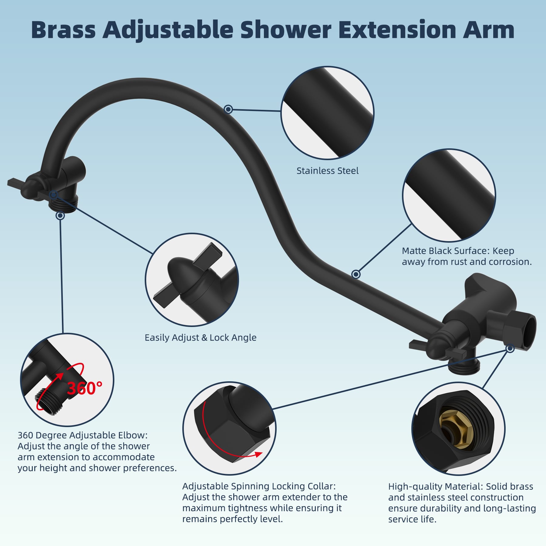 Hibbent Shop Shower Heads Hibbent All Metal CUPC Certified Shower Head, 8'' High Pressure Rainfall Shower Head, Handheld Showerhead Combo, 12'' Adjustable Extension Arm, 10 Sprays, 71'' Hose, Shower Holder, Matte Black Hibbent All Metal CUPC Certified Shower Head, 8'' High Pressure Rainfall Shower Head, Handheld Showerhead Combo, 12'' Adjustable Extension Arm, 10 Sprays, 71'' Hose, Shower Holder, Matte Black