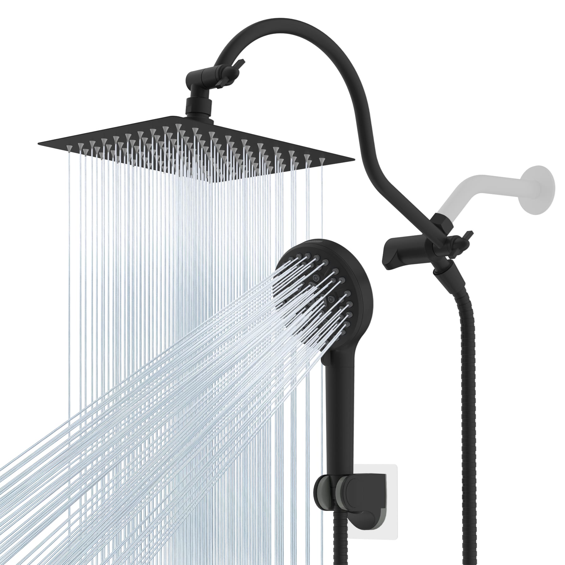 Hibbent Shop Shower Heads Hibbent All Metal CUPC Certified Shower Head, 8'' High Pressure Rainfall Shower Head, Handheld Showerhead Combo, 12'' Adjustable Extension Arm, 10 Sprays, 71'' Hose, Shower Holder, Matte Black Hibbent All Metal CUPC Certified Shower Head, 8'' High Pressure Rainfall Shower Head, Handheld Showerhead Combo, 12'' Adjustable Extension Arm, 10 Sprays, 71'' Hose, Shower Holder, Matte Black