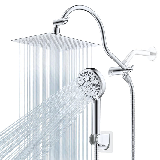 Hibbent Shop Shower Heads Hibbent All Metal CUPC Certified Shower Head, 8'' High Pressure Rainfall Shower Head, Handheld Showerhead Combo, 12'' Adjustable Extension Arm, 10 Sprays, 71'' Shower Hose, Showerhead Holder, Chrome Hibbent All Metal CUPC Certified Shower Head, 8'' High Pressure Rainfall Shower Head, Handheld Showerhead Combo, 12'' Adjustable Extension Arm, 10 Sprays, 71'' Shower Hose, Showerhead Holder, Chrome