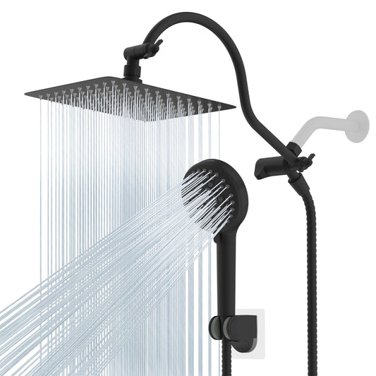 Hibbent Shop Shower Heads Hibbent All Metal High Pressure Rainfall 10'' Shower Head, CUPC Certified Handheld Showerhead Combo, 12'' Adjustable Shower Extension Arm, 10-Spray, 71'' Hose, Adhesive Showerhead Holder, Matte Black Hibbent All Metal High Pressure Rainfall 10'' Shower Head, CUPC Certified Handheld Showerhead Combo, 12'' Adjustable Shower Extension Arm, 10-Spray, 71'' Hose, Adhesive Showerhead Holder, Matte Black