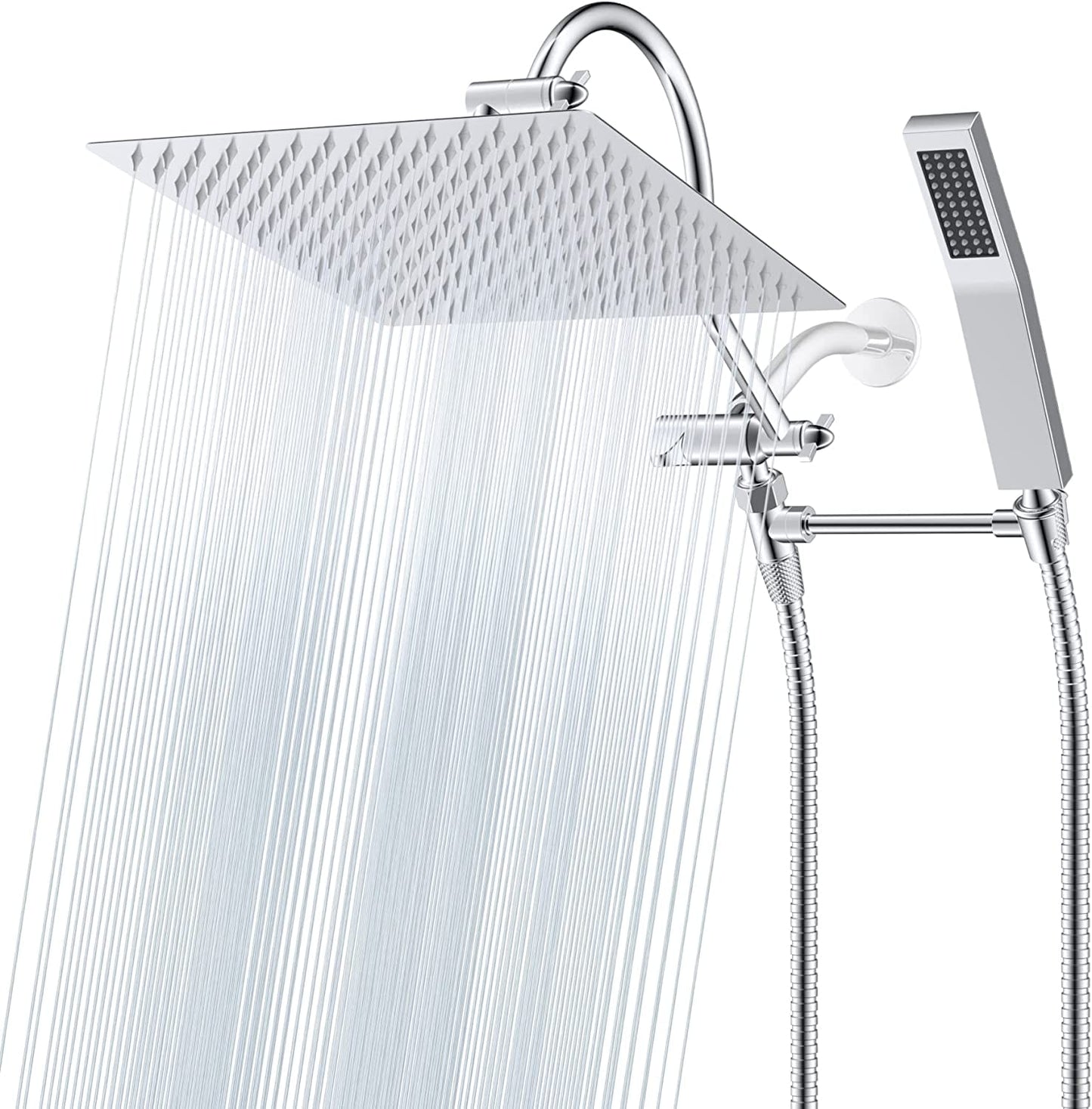 Hibbent Shop Shower Heads Hibbent All Metal Rain Shower Head Combo with Hose & High Pressure Handheld Shower Wand