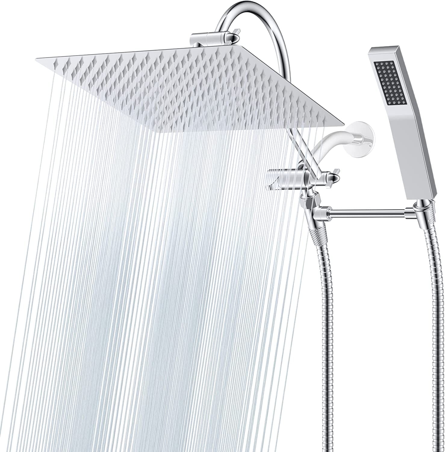 Hibbent Shop Shower Heads Hibbent All Metal Rain Shower Head Combo with Hose & High Pressure Handheld Shower Wand