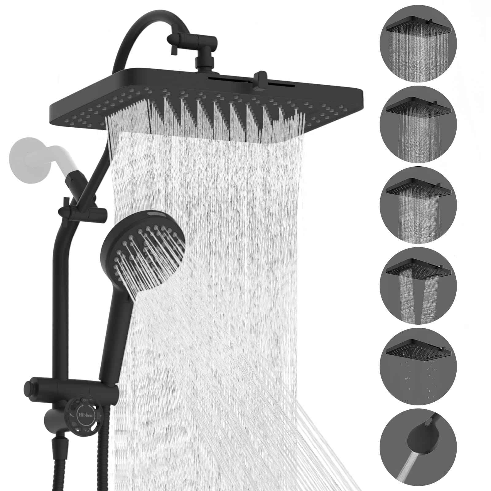 Hibbent Shop Shower Heads Hibbent cUPC Certified 13'' Shower Head Combo, High Pressure 5 Spray Rainfall Showerhead, 10 Spray Handheld, All Metal Easy Reach 4-way Diverter Arm with Pause Mode, 71'' Hose & Holder Hibbent cUPC Certified 13'' Shower Head Combo, High Pressure 5 Spray Rainfall Showerhead, 10 Spray Handheld, All Metal Easy Reach 4-way Diverter Arm with Pause Mode, 71'' Hose & Holder