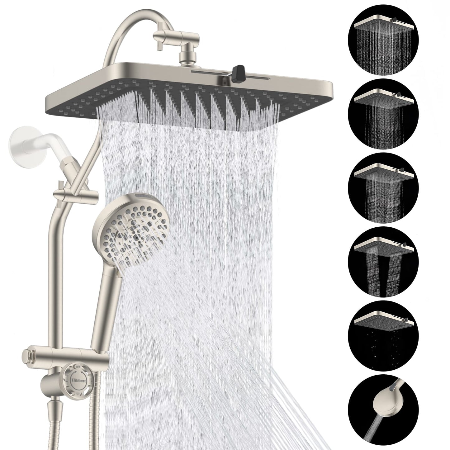 Hibbent Shop Shower Heads Hibbent cUPC Certified 13'' Shower Head Combo, High Pressure 5 Spray Rainfall Showerhead, 10 Spray Handheld, All Metal Easy Reach 4-way Diverter Arm with Pause Mode, 71'' Hose & Holder Hibbent cUPC Certified 13'' Shower Head Combo, High Pressure 5 Spray Rainfall Showerhead, 10 Spray Handheld, All Metal Easy Reach 4-way Diverter Arm with Pause Mode, 71'' Hose & Holder