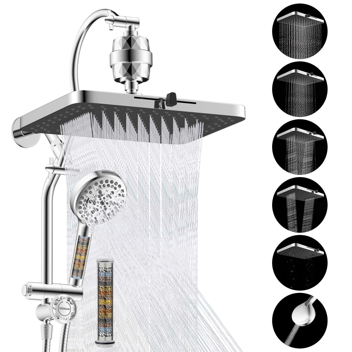 Hibbent Shop Shower Heads Hibbent cUPC Certified 13'' Shower Head Combo, High Pressure 5 Spray Rainfall Showerhead, 10 Spray Handheld, All Metal Easy Reach 4-way Diverter Arm with Pause Mode, 71'' Hose & Holder Hibbent cUPC Certified 13'' Shower Head Combo, High Pressure 5 Spray Rainfall Showerhead, 10 Spray Handheld, All Metal Easy Reach 4-way Diverter Arm with Pause Mode, 71'' Hose & Holder