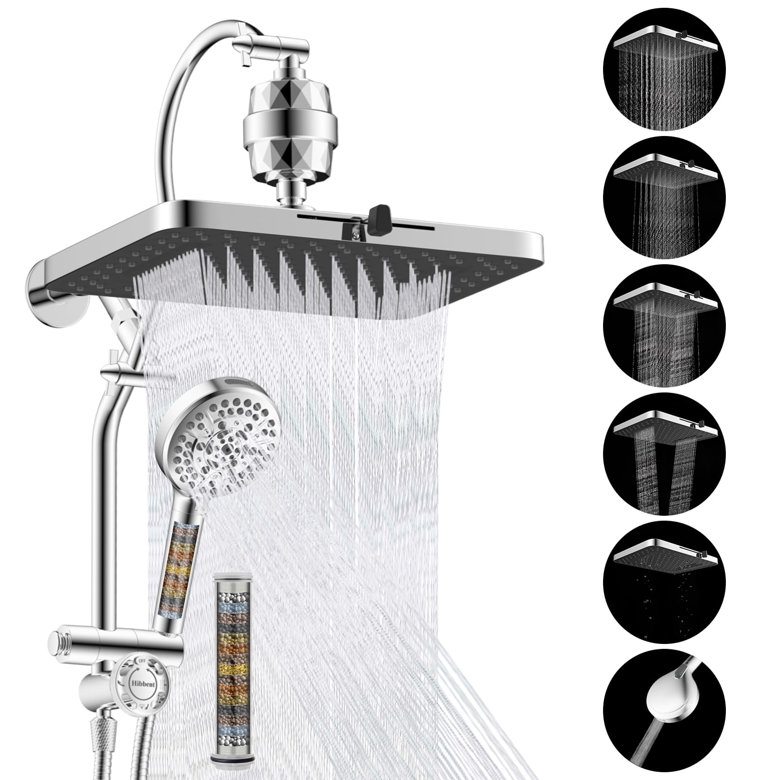 Hibbent Shop Shower Heads Hibbent cUPC Certified 13'' Shower Head Combo, High Pressure 5 Spray Rainfall Showerhead, 10 Spray Handheld, All Metal Easy Reach 4-way Diverter Arm with Pause Mode, 71'' Hose & Holder Hibbent cUPC Certified 13'' Shower Head Combo, High Pressure 5 Spray Rainfall Showerhead, 10 Spray Handheld, All Metal Easy Reach 4-way Diverter Arm with Pause Mode, 71'' Hose & Holder
