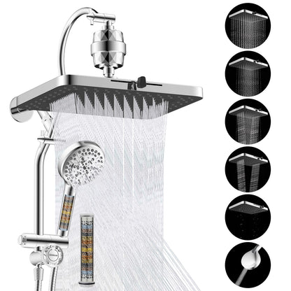 Hibbent Shop Shower Heads Hibbent cUPC Certified 13'' Shower Head Combo, High Pressure 5 Spray Rainfall Showerhead, 10 Spray Handheld, All Metal Easy Reach 4-way Diverter Arm with Pause Mode, 71'' Hose & Holder Hibbent cUPC Certified 13'' Shower Head Combo, High Pressure 5 Spray Rainfall Showerhead, 10 Spray Handheld, All Metal Easy Reach 4-way Diverter Arm with Pause Mode, 71'' Hose & Holder