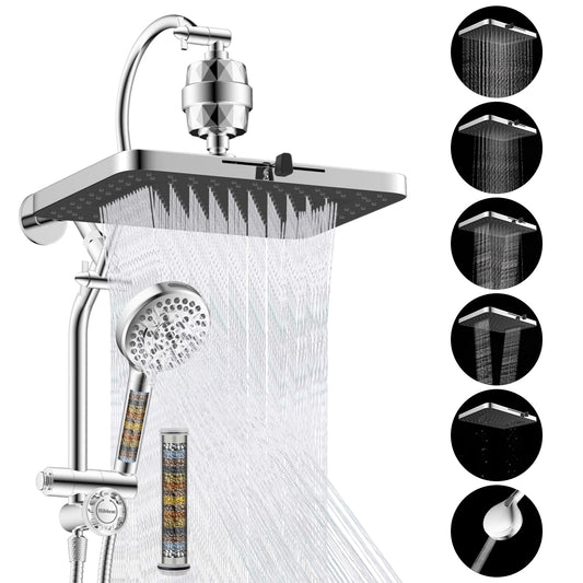 Hibbent Shop Shower Heads Hibbent cUPC Certified 13'' Shower Head Combo, High Pressure 5 Spray Rainfall Showerhead, 10 Spray Handheld, All Metal Easy Reach 4-way Diverter Arm with Pause Mode, 71'' Hose & Holder Hibbent cUPC Certified 13'' Shower Head Combo, High Pressure 5 Spray Rainfall Showerhead, 10 Spray Handheld, All Metal Easy Reach 4-way Diverter Arm with Pause Mode, 71'' Hose & Holder
