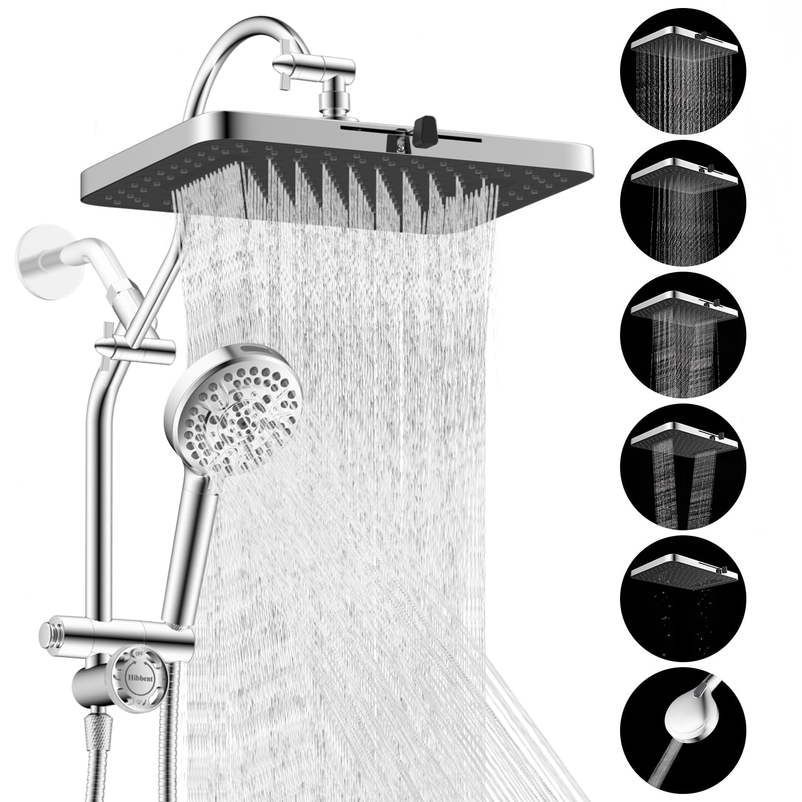 Hibbent Shop Shower Heads Hibbent cUPC Certified 13'' Shower Head Combo, High Pressure 5 Spray Rainfall Showerhead, 10 Spray Handheld, All Metal Easy Reach 4-way Diverter Arm with Pause Mode, 71'' Hose & Holder Hibbent cUPC Certified 13'' Shower Head Combo, High Pressure 5 Spray Rainfall Showerhead, 10 Spray Handheld, All Metal Easy Reach 4-way Diverter Arm with Pause Mode, 71'' Hose & Holder