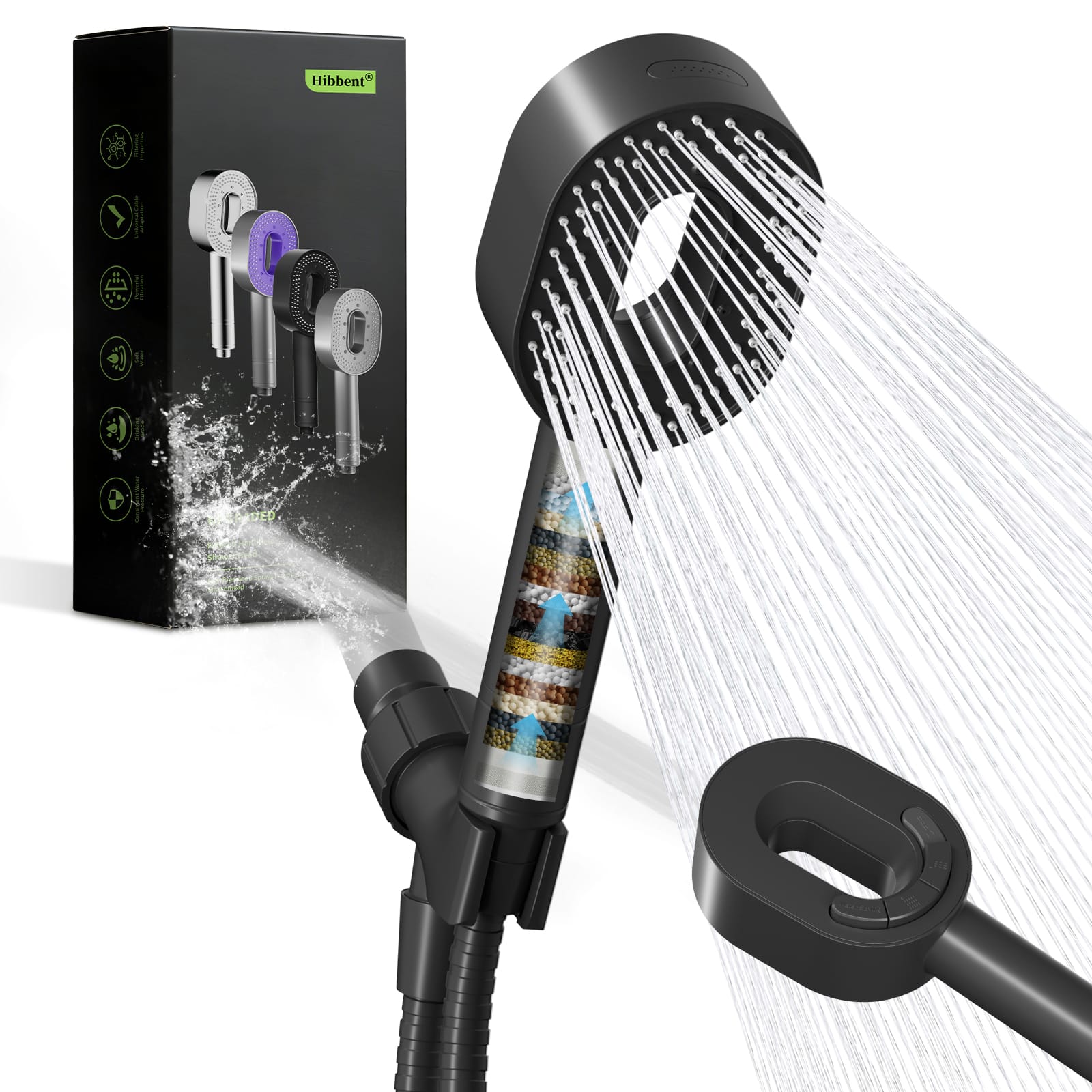 Hibbent Shop Shower Heads Hibbent Filtered Showerhead with handheld, High Pressure 5 Sprays Handheld Shower Head with Brass Holder& 71" Metal Hose, Water Softener for Hard Water-Remove Chlorine, Reduces Dry Itchy Skin Hibbent Filtered Showerhead with handheld, High Pressure 5 Sprays Handheld Shower Head with Brass Holder& 71" Metal Hose, Water Softener for Hard Water-Remove Chlorine, Reduces Dry Itchy Skin