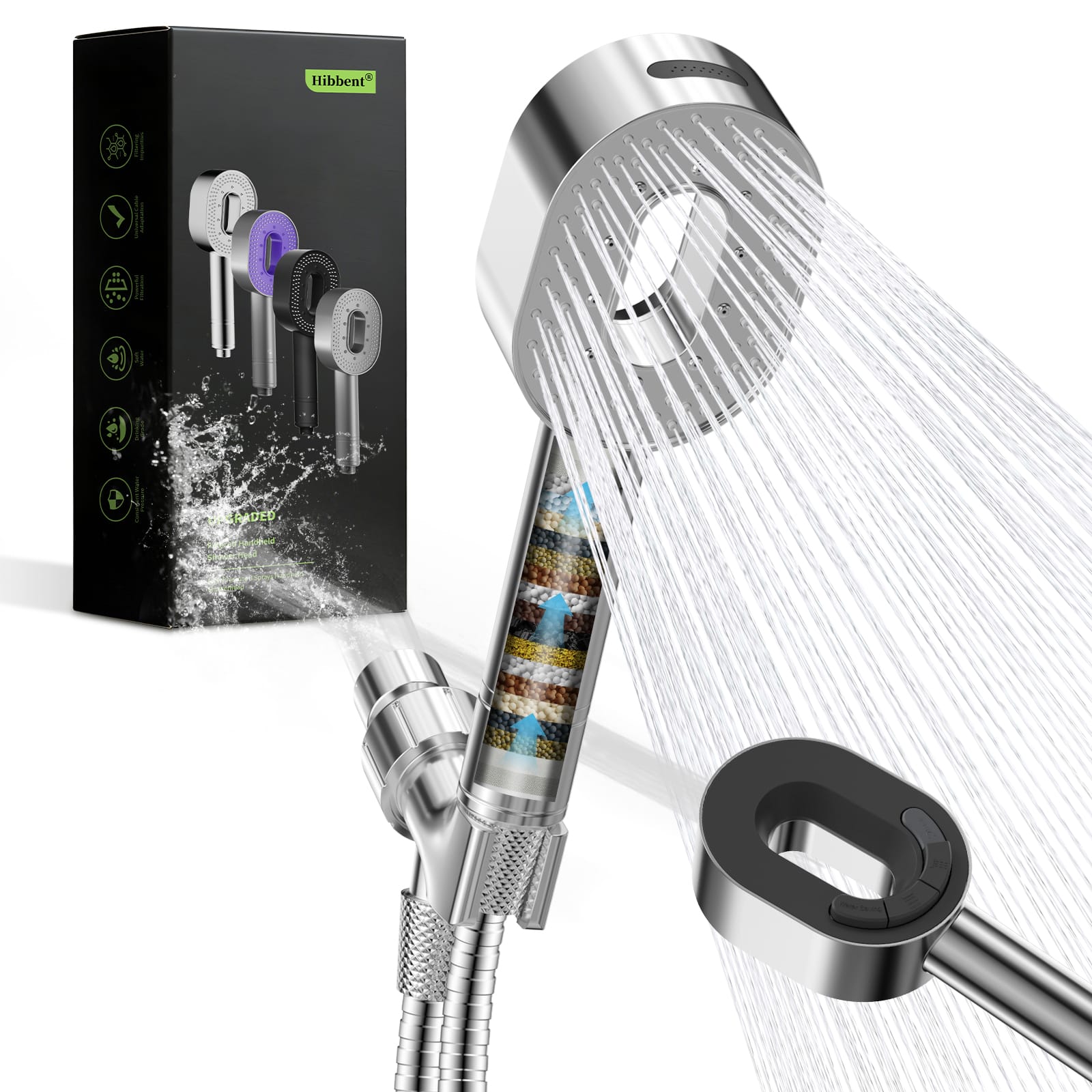 Hibbent Shop Shower Heads Hibbent Filtered Showerhead with handheld, High Pressure 5 Sprays Handheld Shower Head with Brass Holder& 71" Metal Hose, Water Softener for Hard Water-Remove Chlorine, Reduces Dry Itchy Skin Hibbent Filtered Showerhead with handheld, High Pressure 5 Sprays Handheld Shower Head with Brass Holder& 71" Metal Hose, Water Softener for Hard Water-Remove Chlorine, Reduces Dry Itchy Skin