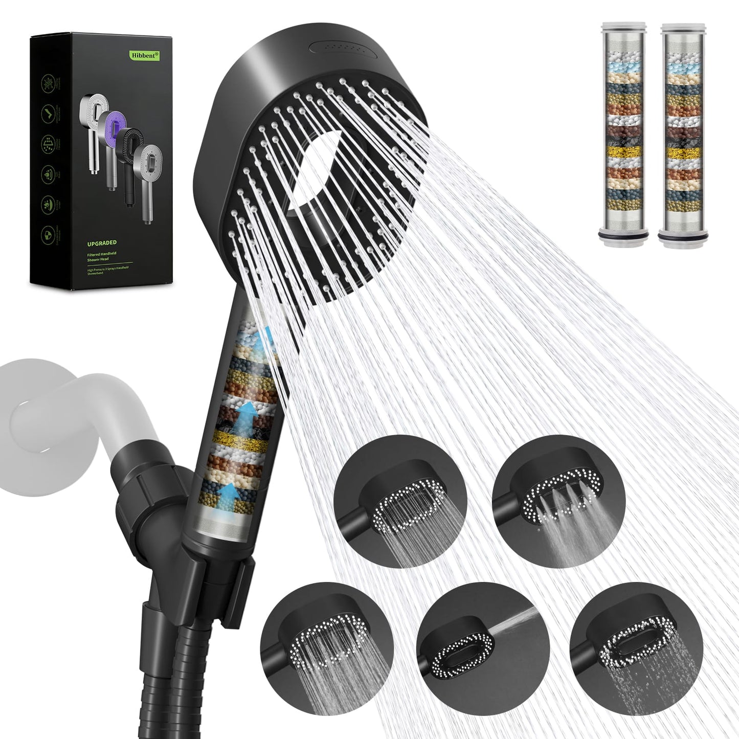 Hibbent Shop Shower Heads Hibbent Filtered Showerhead with handheld, High Pressure 5 Sprays Handheld Shower Head with Brass Holder& 71" Metal Hose, Water Softener for Hard Water-Remove Chlorine, Reduces Dry Itchy Skin Hibbent Filtered Showerhead with handheld, High Pressure 5 Sprays Handheld Shower Head with Brass Holder& 71" Metal Hose, Water Softener for Hard Water-Remove Chlorine, Reduces Dry Itchy Skin