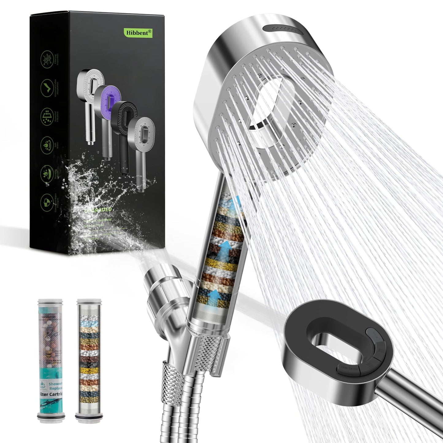 Hibbent Shop Shower Heads Hibbent Filtered Showerhead with handheld, High Pressure 5 Sprays Handheld Shower Head with Brass Holder& 71" Metal Hose, Water Softener for Hard Water-Remove Chlorine, Reduces Dry Itchy Skin Hibbent Filtered Showerhead with handheld, High Pressure 5 Sprays Handheld Shower Head with Brass Holder& 71" Metal Hose, Water Softener for Hard Water-Remove Chlorine, Reduces Dry Itchy Skin