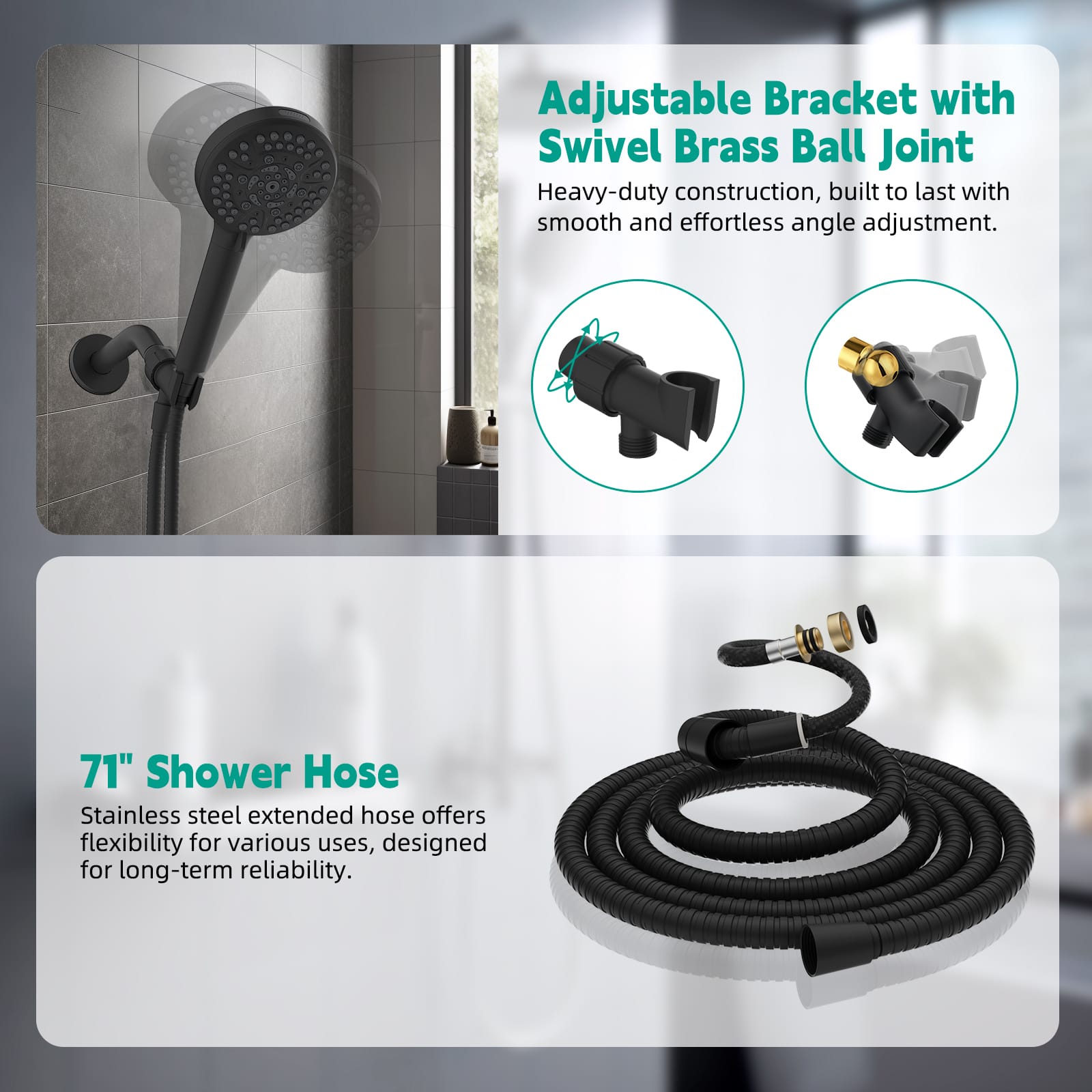 Hibbent Shop Shower Heads Hibbent High Pressure 10-mode Shower Head, Filtered Handheld Showerhead with Adjustable Brass Joint Holder, 71" Metal Hose, Improve Skin & Hair, Built-in Power Wash to Clean Tub & Pets, Black Hibbent High Pressure 10-mode Shower Head, Filtered Handheld Showerhead with Adjustable Brass Joint Holder, 71" Metal Hose, Improve Skin & Hair, Built-in Power Wash to Clean Tub & Pets, Black