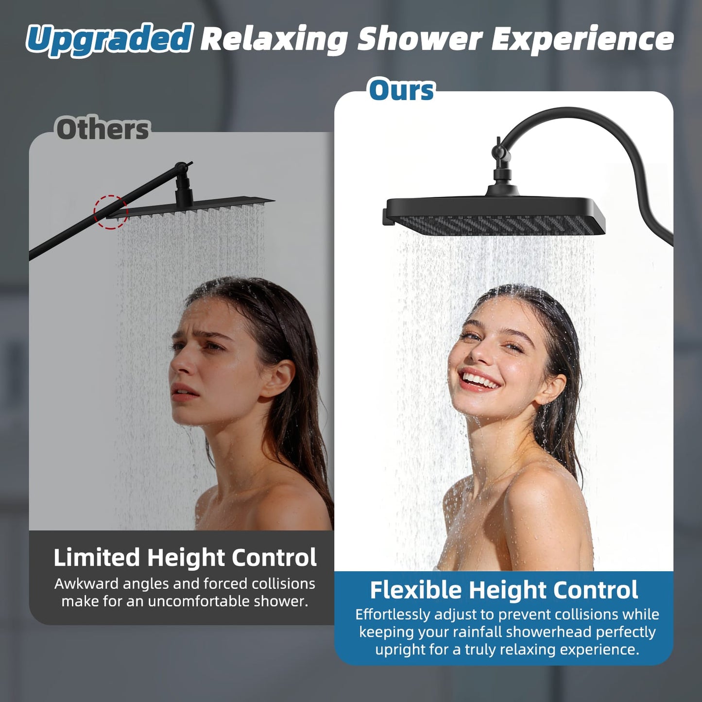 Hibbent Shop Shower Heads Hibbent Rain Shower Head, 13'' High Pressure Rainfall 5 Spray Mode Showerhead with 12" Shower Head Extension Arm, Solid Brass Adjustable Shower Arm Extender, Waterfall fixed Showerheads, Matte Black Hibbent Rain Shower Head, 13'' High Pressure Rainfall 5 Spray Mode Showerhead with 12" Shower Head Extension Arm, Solid Brass Adjustable Shower Arm Extender, Waterfall fixed Showerheads, Matte Black