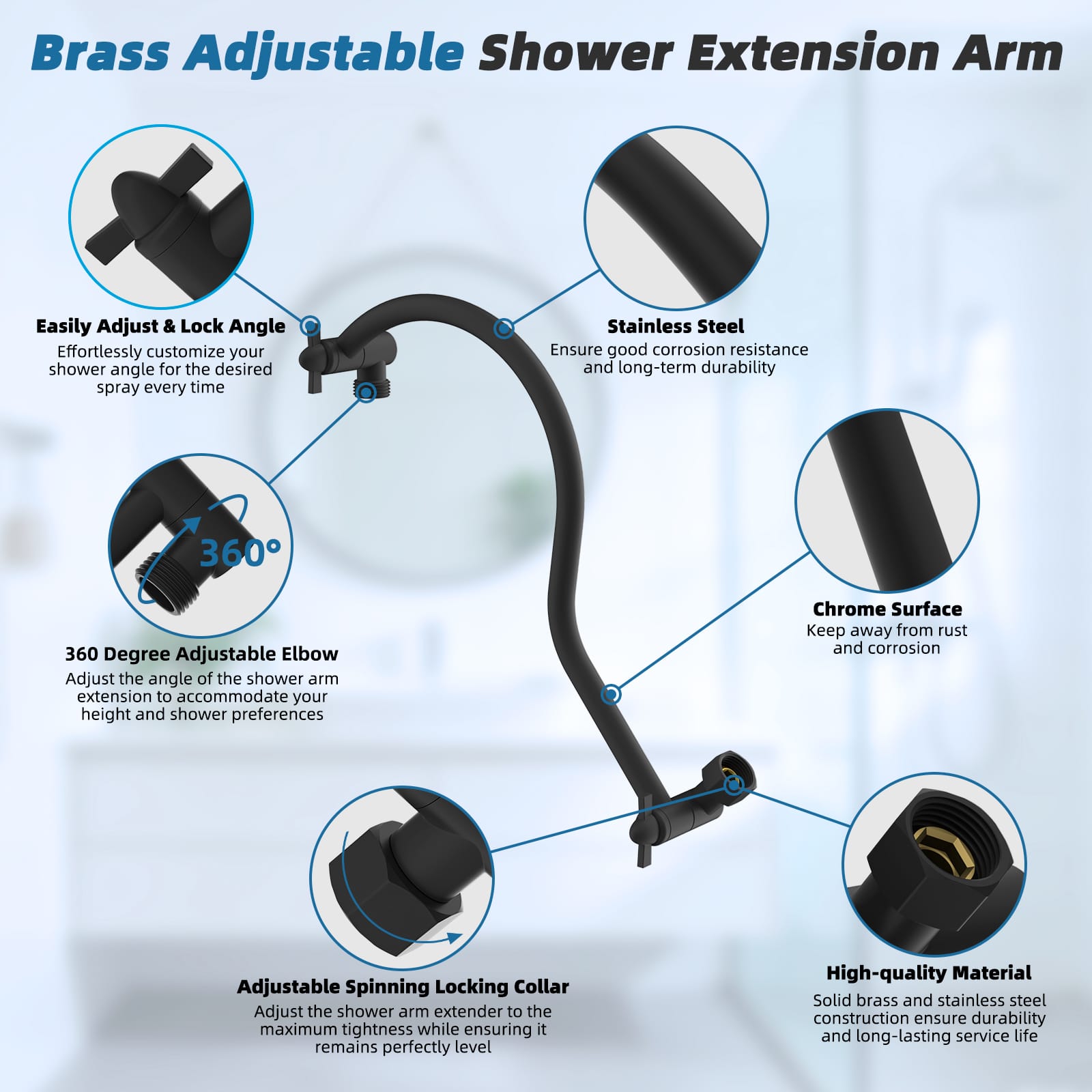 Hibbent Shop Shower Heads Hibbent Rain Shower Head, 13'' High Pressure Rainfall 5 Spray Mode Showerhead with 12" Shower Head Extension Arm, Solid Brass Adjustable Shower Arm Extender, Waterfall fixed Showerheads, Matte Black Hibbent Rain Shower Head, 13'' High Pressure Rainfall 5 Spray Mode Showerhead with 12" Shower Head Extension Arm, Solid Brass Adjustable Shower Arm Extender, Waterfall fixed Showerheads, Matte Black