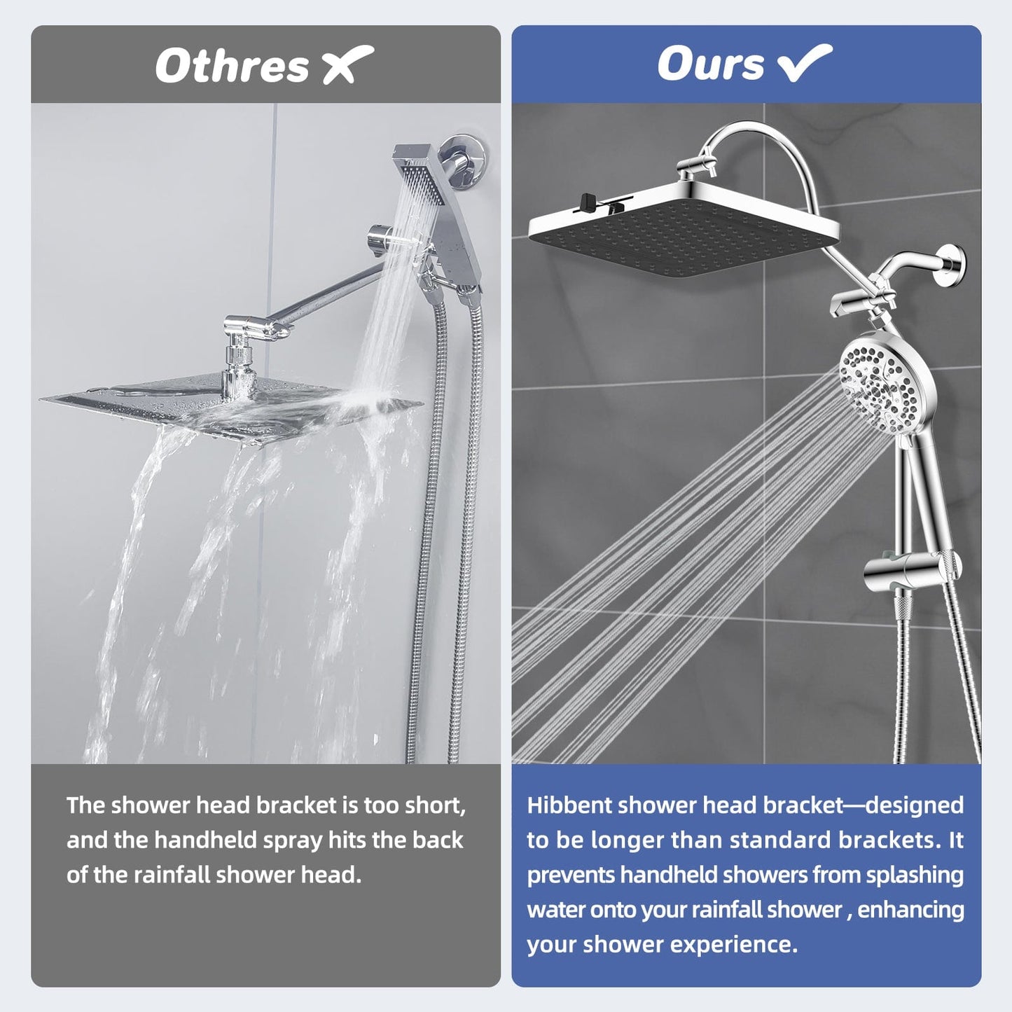 Hibbent Shop Shower Heads Hibbent Upgraded 13'' Shower Head Combo, High Pressure 5 Spray Rainfall Showerhead with 10 Spray Modes Handheld, All Metal 3-way Diverter Shower Arm, 71'' Hose and Holder Hibbent Upgraded 13'' Shower Head Combo, High Pressure 5 Spray Rainfall Showerhead with 10 Spray Modes Handheld, All Metal 3-way Diverter Shower Arm, 71'' Hose and Holder