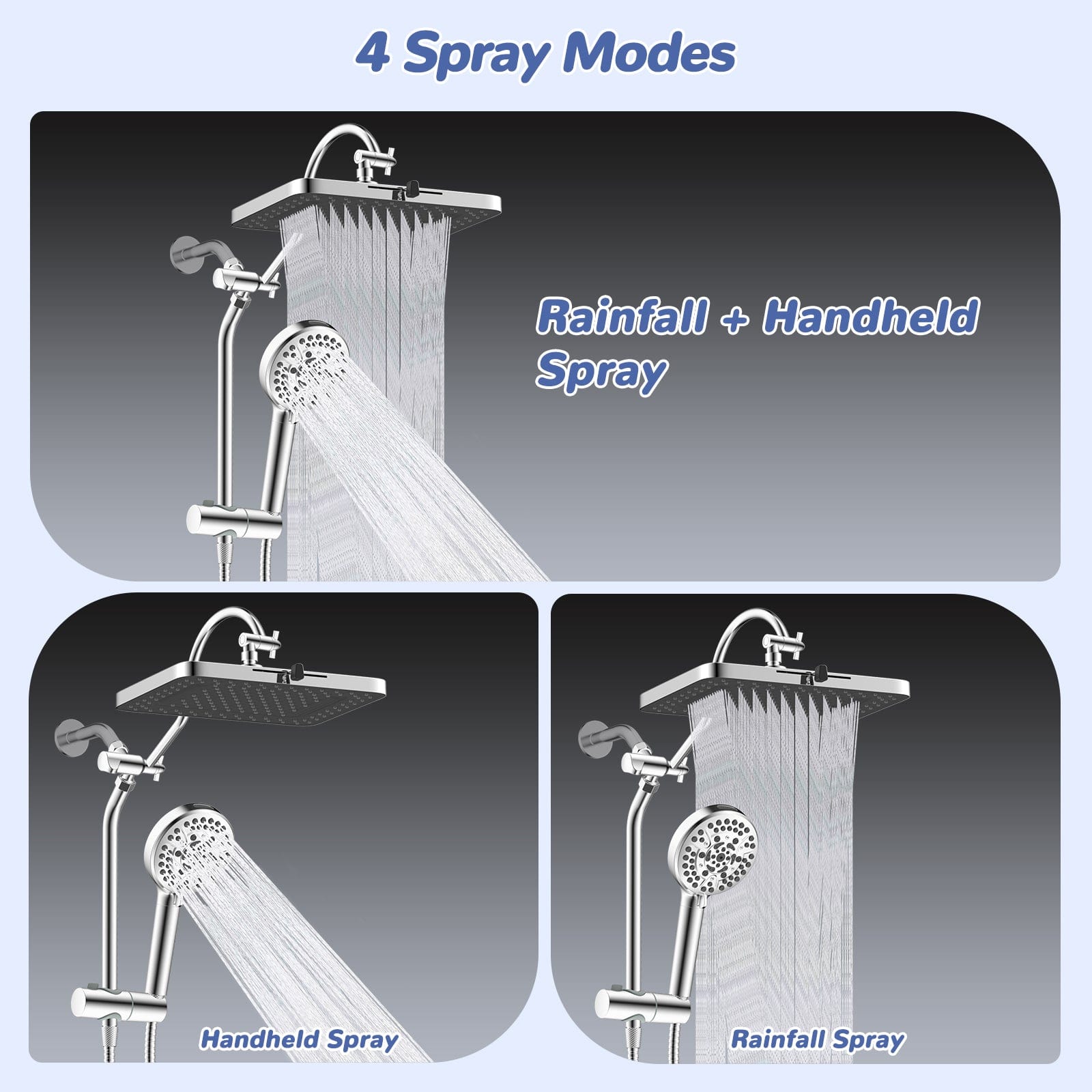 Veken 12 Inch High Pressure Rain Shower Head -Shower Heads With 5 Modes