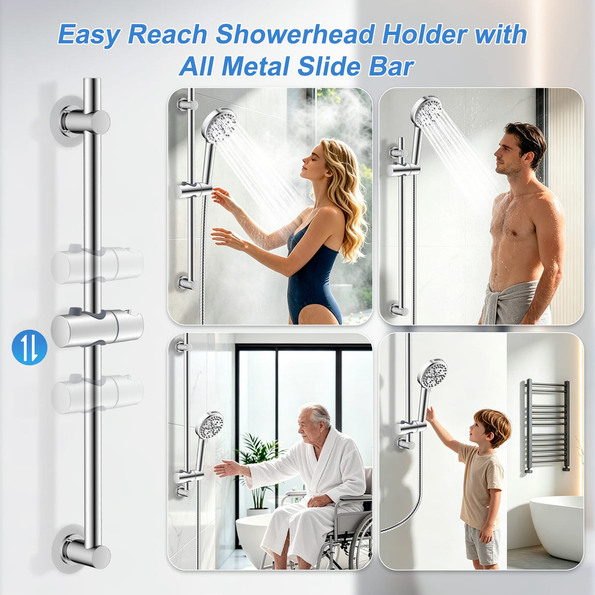 Hibbent Shop Shower Parts Hibbent 28-Inch Stainless Steel Shower Slide Bar with Adjustable Shower Holder, Universal Shower Head Slide Bar for Bathroom, Adhesive Pads, Height & Angle Adjustment Showerhead Holder Hibbent 28-Inch Stainless Steel Shower Slide Bar with Adjustable Shower Holder, Universal Shower Head Slide Bar for Bathroom, Adhesive Pads, Height & Angle Adjustment Showerhead Holder