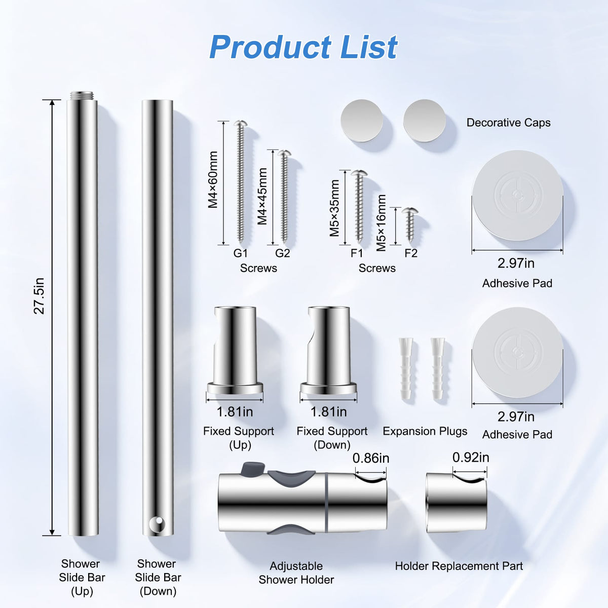 Hibbent Shop Shower Parts Hibbent 28-Inch Stainless Steel Shower Slide Bar with Adjustable Shower Holder, Universal Shower Head Slide Bar for Bathroom, Adhesive Pads, Height & Angle Adjustment Showerhead Holder Hibbent 28-Inch Stainless Steel Shower Slide Bar with Adjustable Shower Holder, Universal Shower Head Slide Bar for Bathroom, Adhesive Pads, Height & Angle Adjustment Showerhead Holder