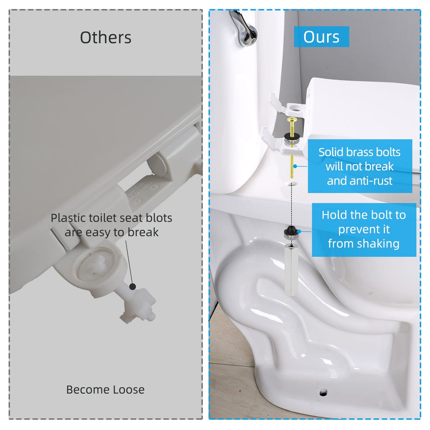 Hibbent Shop Toilet & Bidet Accessories Hibbent 2 PCS Universal Toilet Seat Bolts Kit, Heavy Duty Solid Brass Toilet Bolts with Extra Long Stainless Steel Downlock Nuts Rubber Washers Gaskets, Easy to Install - Bathroom Toilet Repair Screw Hibbent 2 PCS Universal Toilet Seat Bolts Kit, Heavy Duty Solid Brass Toilet Bolts with Extra Long Stainless Steel Downlock Nuts Rubber Washers Gaskets, Easy to Install - Bathroom Toilet Repair Screw