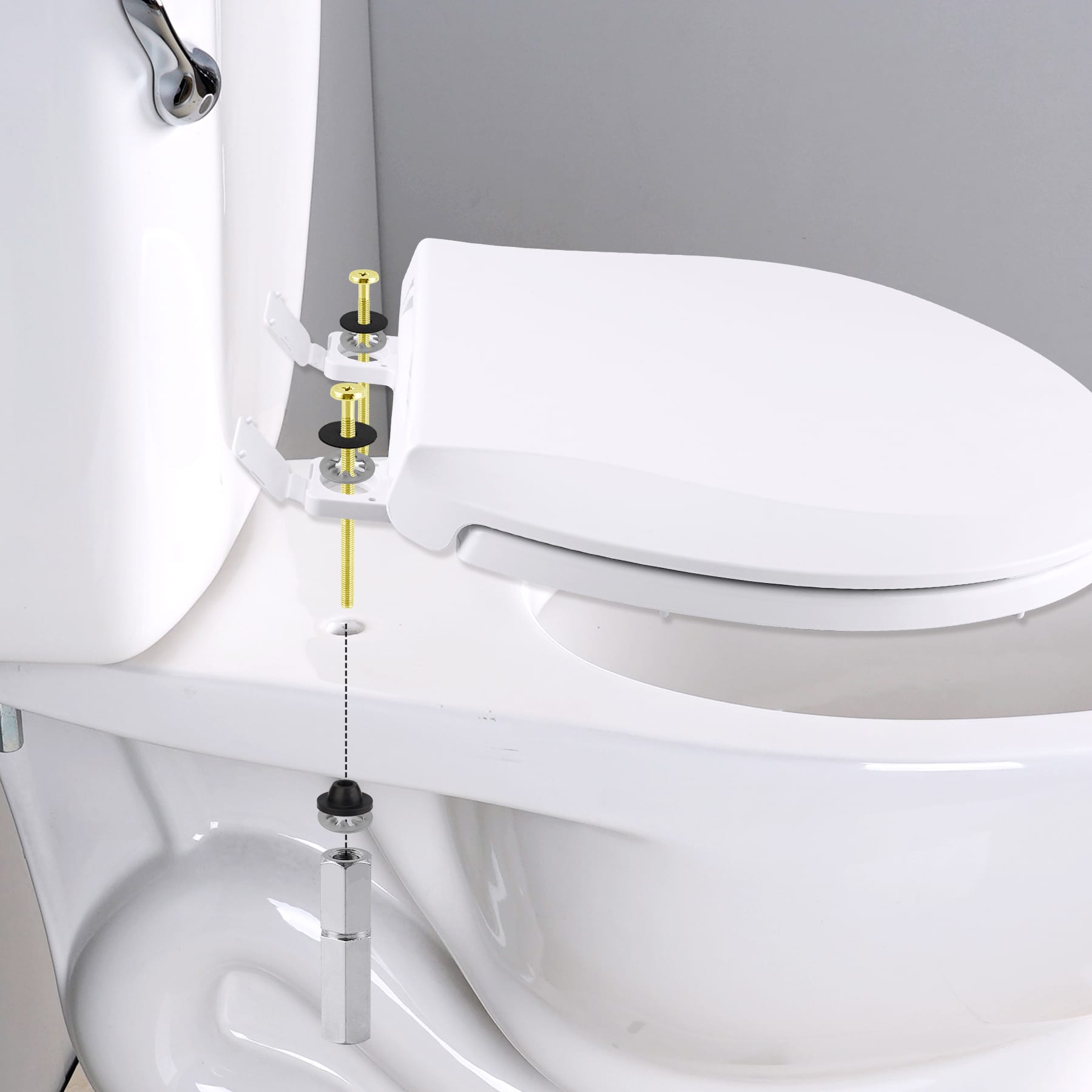 Hibbent Shop Toilet & Bidet Accessories Hibbent 2 PCS Universal Toilet Seat Bolts Kit, Heavy Duty Solid Brass Toilet Bolts with Extra Long Stainless Steel Downlock Nuts Rubber Washers Gaskets, Easy to Install - Bathroom Toilet Repair Screw Hibbent 2 PCS Universal Toilet Seat Bolts Kit, Heavy Duty Solid Brass Toilet Bolts with Extra Long Stainless Steel Downlock Nuts Rubber Washers Gaskets, Easy to Install - Bathroom Toilet Repair Screw