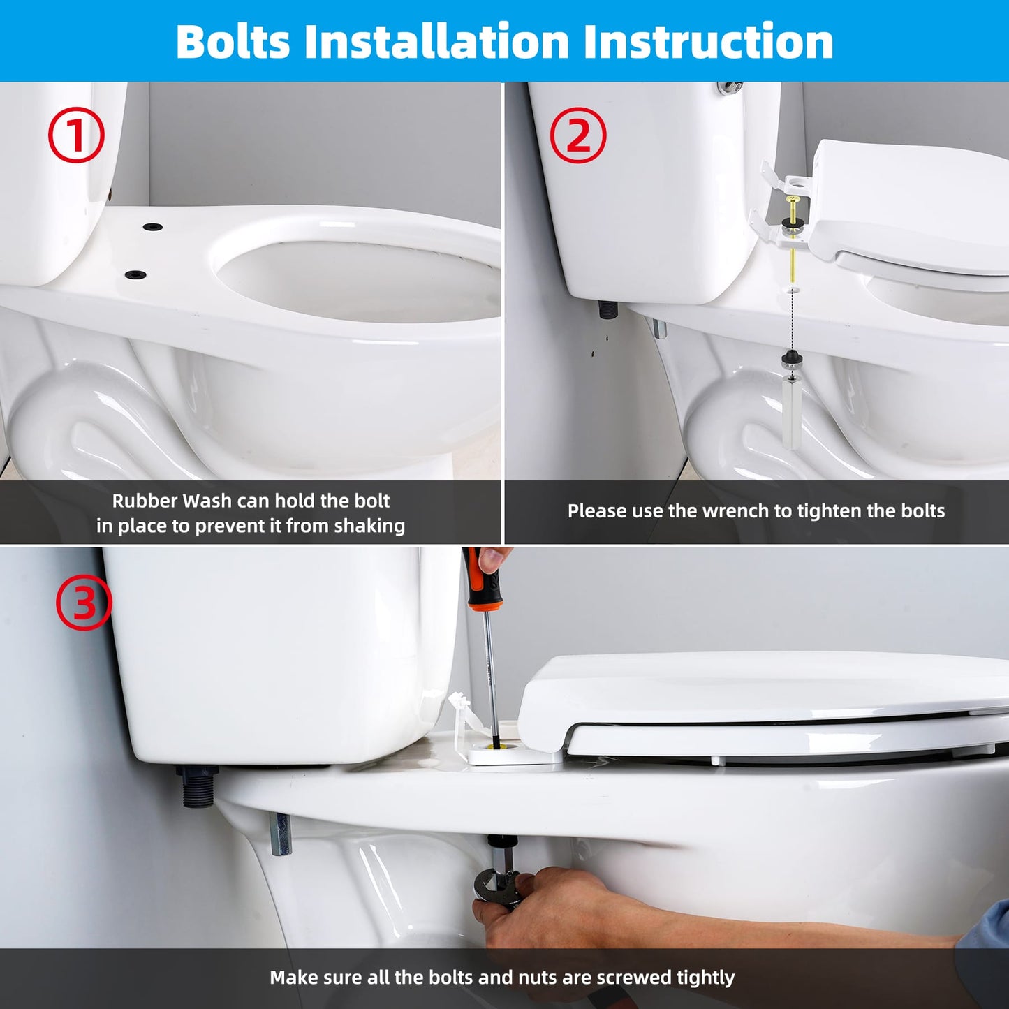 Hibbent Shop Toilet & Bidet Accessories Hibbent 2 PCS Universal Toilet Seat Bolts Kit, Heavy Duty Solid Brass Toilet Bolts with Extra Long Stainless Steel Downlock Nuts Rubber Washers Gaskets, Easy to Install - Bathroom Toilet Repair Screw Hibbent 2 PCS Universal Toilet Seat Bolts Kit, Heavy Duty Solid Brass Toilet Bolts with Extra Long Stainless Steel Downlock Nuts Rubber Washers Gaskets, Easy to Install - Bathroom Toilet Repair Screw