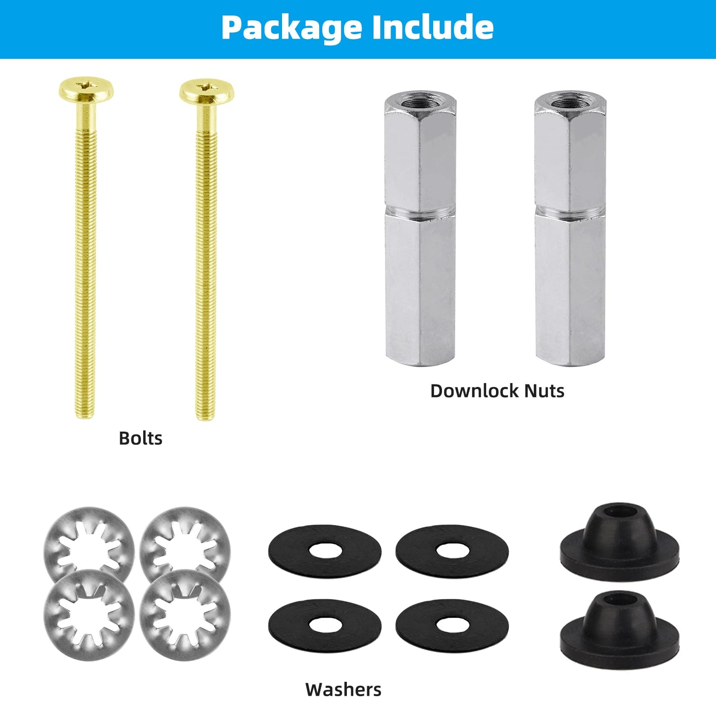 Hibbent Shop Toilet & Bidet Accessories Hibbent 2 PCS Universal Toilet Seat Bolts Kit, Heavy Duty Solid Brass Toilet Bolts with Extra Long Stainless Steel Downlock Nuts Rubber Washers Gaskets, Easy to Install - Bathroom Toilet Repair Screw Hibbent 2 PCS Universal Toilet Seat Bolts Kit, Heavy Duty Solid Brass Toilet Bolts with Extra Long Stainless Steel Downlock Nuts Rubber Washers Gaskets, Easy to Install - Bathroom Toilet Repair Screw