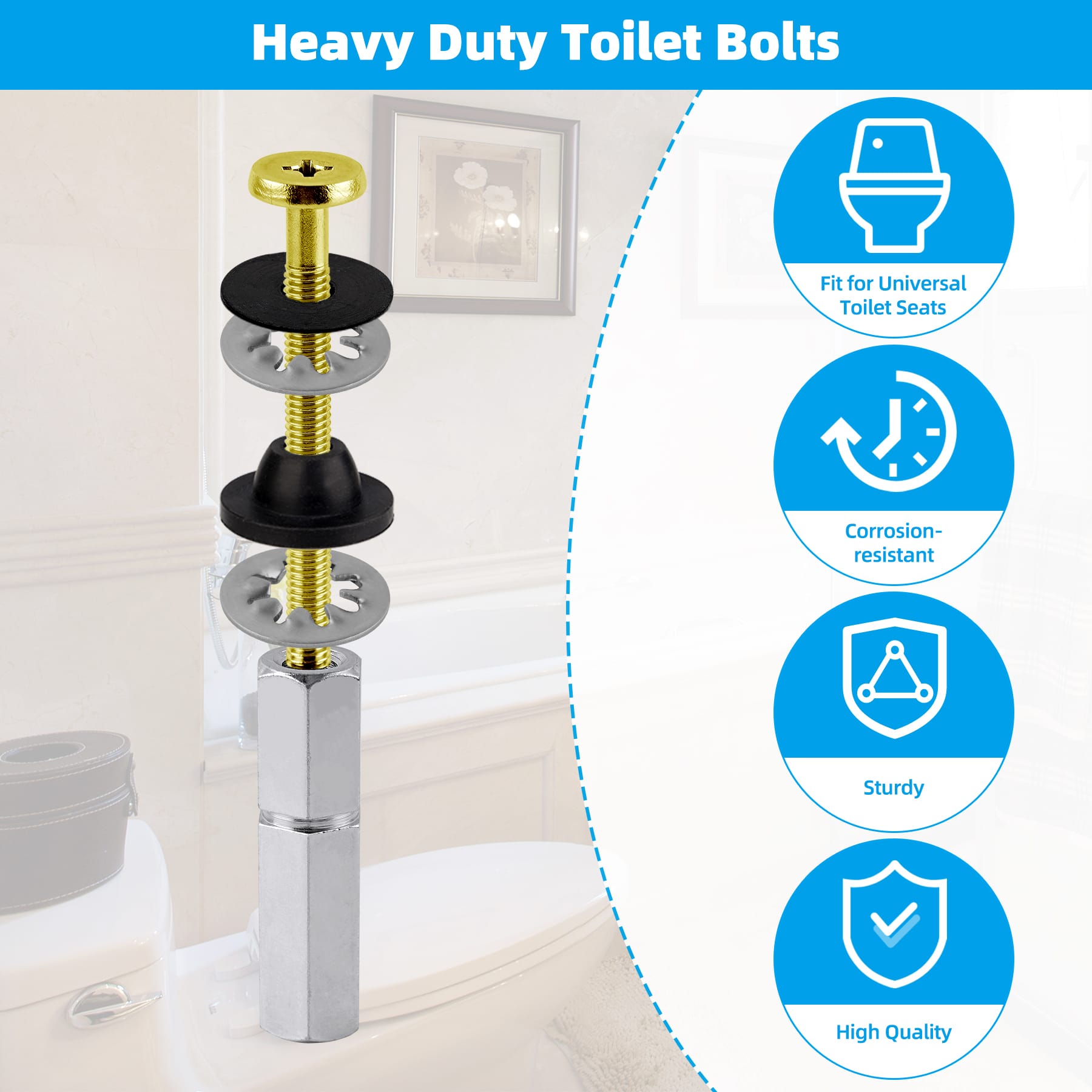 Hibbent Shop Toilet & Bidet Accessories Hibbent 2 PCS Universal Toilet Seat Bolts Kit, Heavy Duty Solid Brass Toilet Bolts with Extra Long Stainless Steel Downlock Nuts Rubber Washers Gaskets, Easy to Install - Bathroom Toilet Repair Screw Hibbent 2 PCS Universal Toilet Seat Bolts Kit, Heavy Duty Solid Brass Toilet Bolts with Extra Long Stainless Steel Downlock Nuts Rubber Washers Gaskets, Easy to Install - Bathroom Toilet Repair Screw