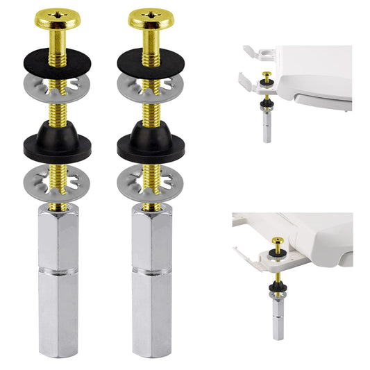 Hibbent Shop Toilet & Bidet Accessories Hibbent 2 PCS Universal Toilet Seat Bolts Kit, Heavy Duty Solid Brass Toilet Bolts with Extra Long Stainless Steel Downlock Nuts Rubber Washers Gaskets, Easy to Install - Bathroom Toilet Repair Screw Hibbent 2 PCS Universal Toilet Seat Bolts Kit, Heavy Duty Solid Brass Toilet Bolts with Extra Long Stainless Steel Downlock Nuts Rubber Washers Gaskets, Easy to Install - Bathroom Toilet Repair Screw