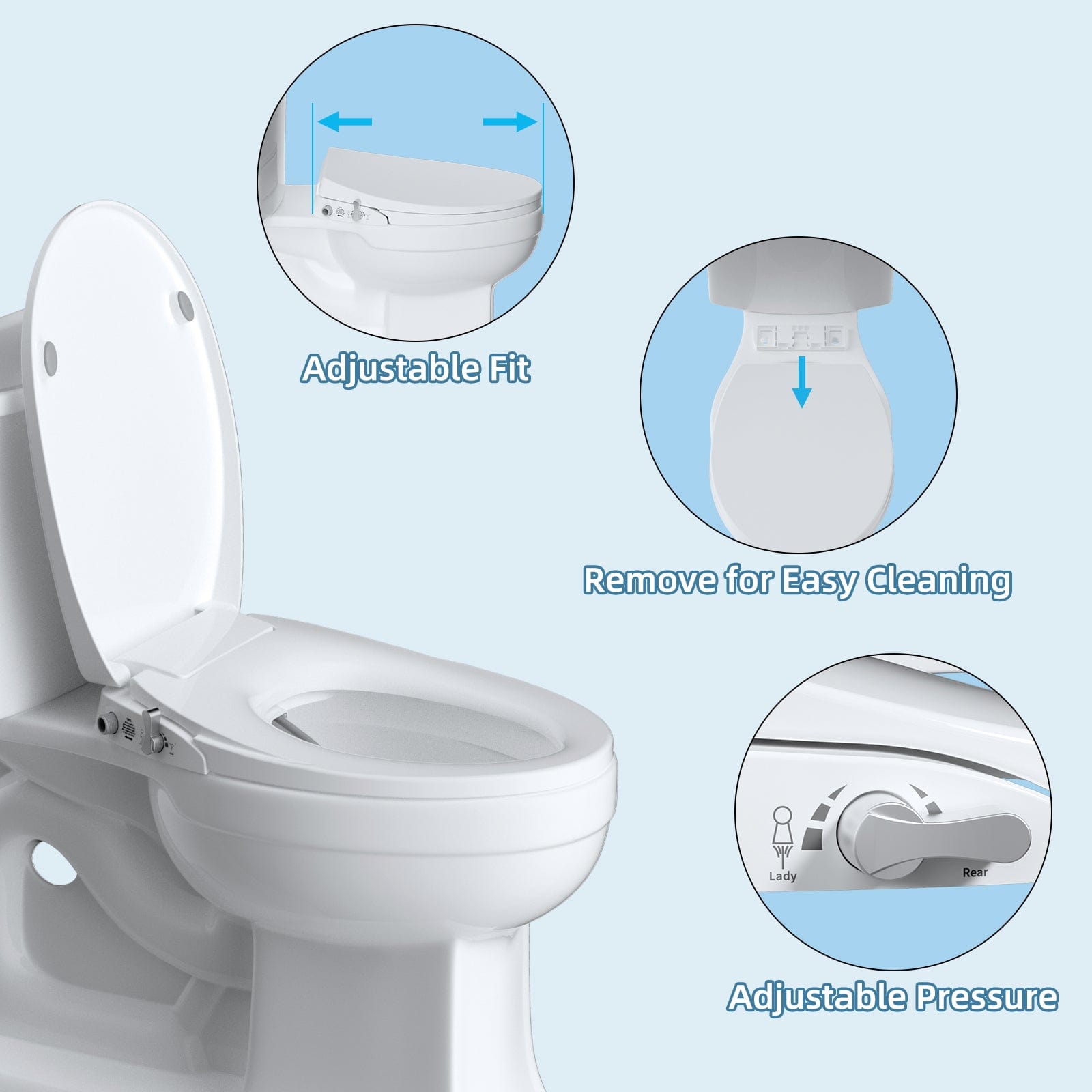 Hibbent Shop Toilet Seats Hibbent Round Bidet Toilet Seat with Slow Close, Non-Electric Bidet Attachment for Toilet Seat with Dual Nozzle, Bidet Sprayer with Adjustable Self-Cleaning Nozzles, Brass T Adapter Hibbent Round Bidet Toilet Seat with Slow Close, Non-Electric Bidet Attachment for Toilet Seat with Dual Nozzle, Bidet Sprayer with Adjustable Self-Cleaning Nozzles, Brass T Adapter