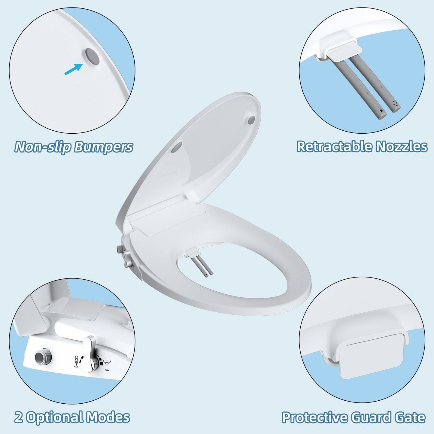 Hibbent Shop Toilet Seats Hibbent Round Bidet Toilet Seat with Slow Close, Non-Electric Bidet Attachment for Toilet Seat with Dual Nozzle, Bidet Sprayer with Adjustable Self-Cleaning Nozzles, Brass T Adapter Hibbent Round Bidet Toilet Seat with Slow Close, Non-Electric Bidet Attachment for Toilet Seat with Dual Nozzle, Bidet Sprayer with Adjustable Self-Cleaning Nozzles, Brass T Adapter