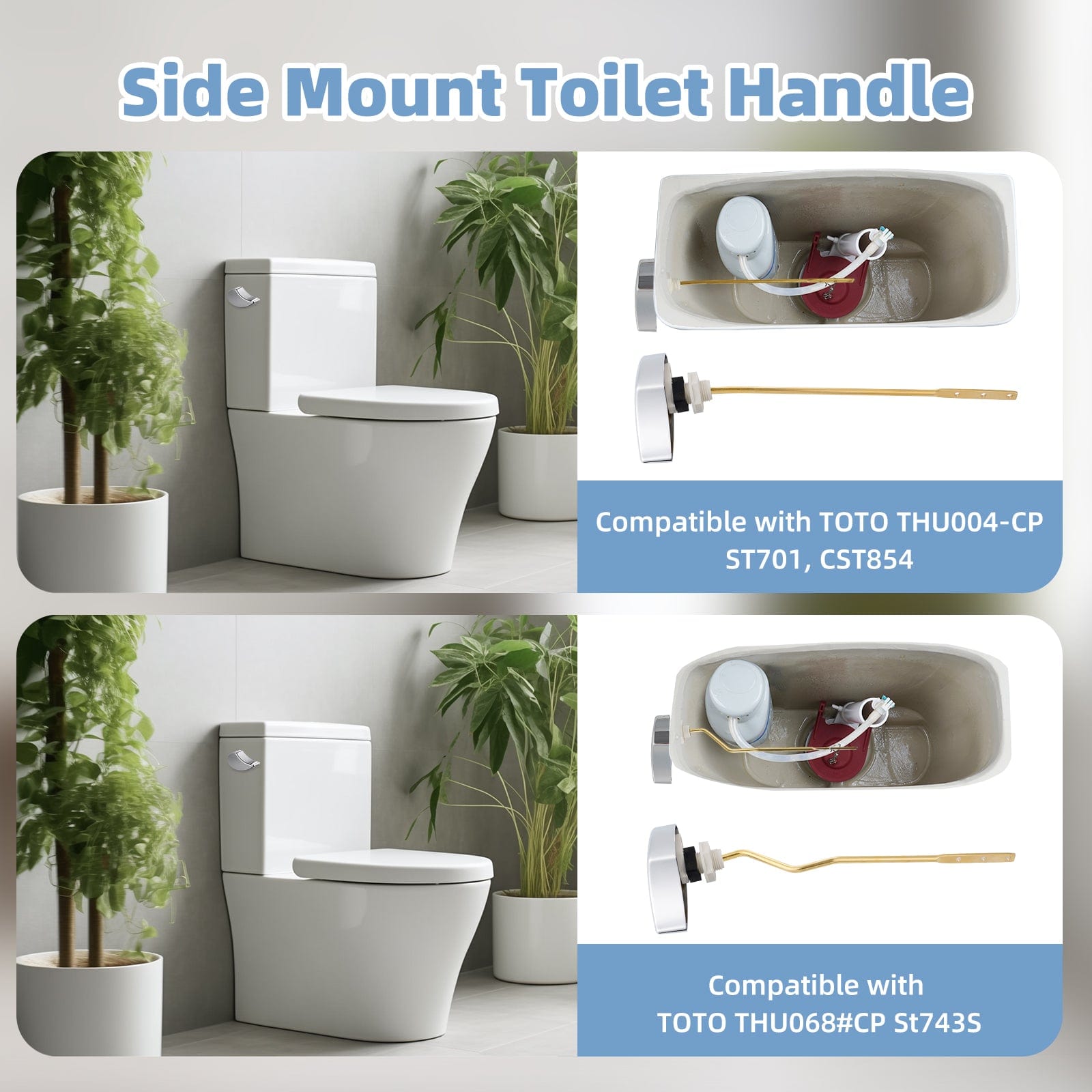 Hibbent Shop Toilet Tank Levers Hibbent 2 Pack Toilet Handle Replacement Compatible with TOTOTHU004-CP Trip Lvr for ST701, CST854, Side Mount Toilet Flush Handle, Tank Flush Lever, Chrome Hibbent 2 Pack Toilet Handle Replacement Compatible with TOTOTHU004-CP Trip Lvr for ST701, CST854, Side Mount Toilet Flush Handle, Tank Flush Lever, Chrome